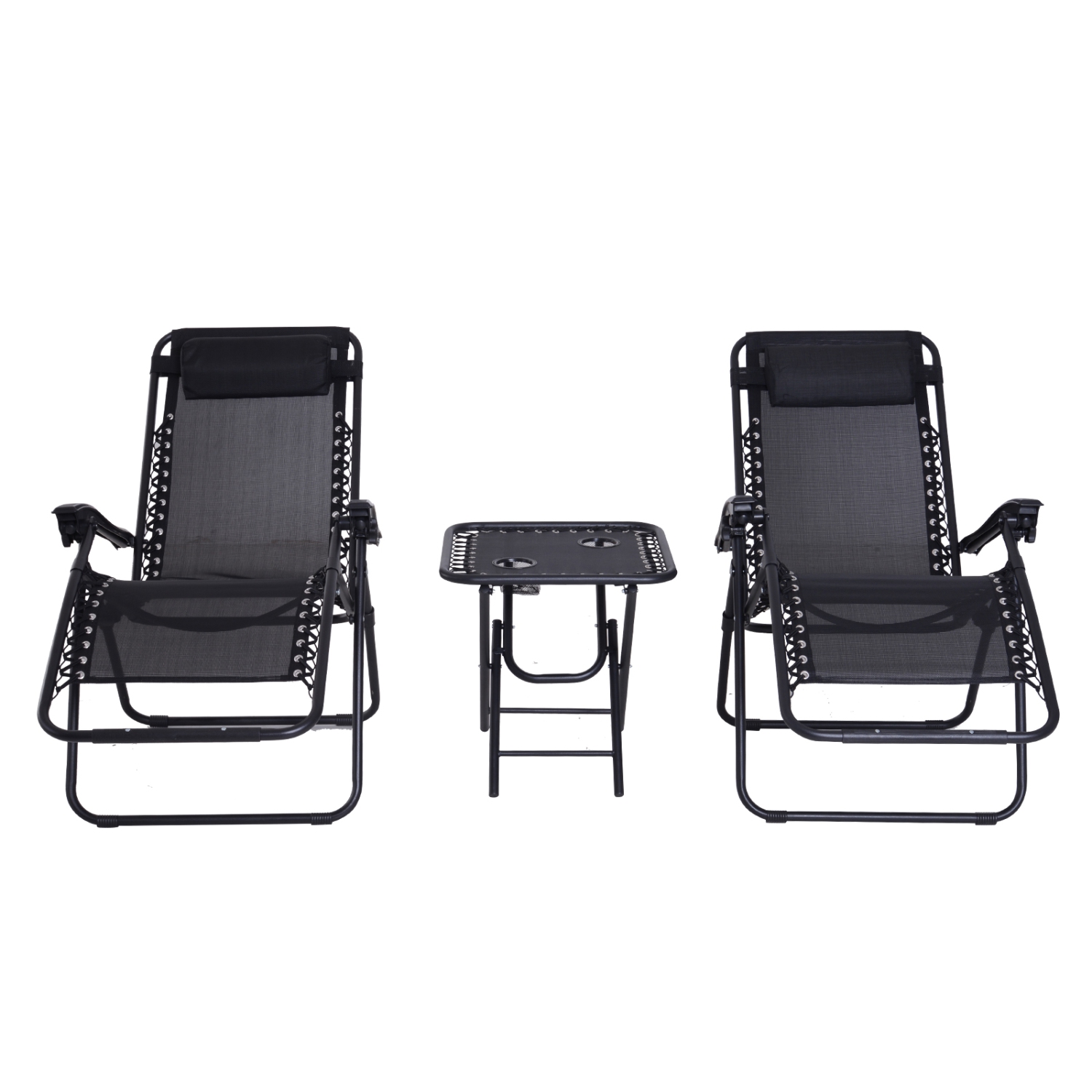 Ensemble de 3 chaises Zero Gravity avec porte-gobelet d’Outsunny - Noir