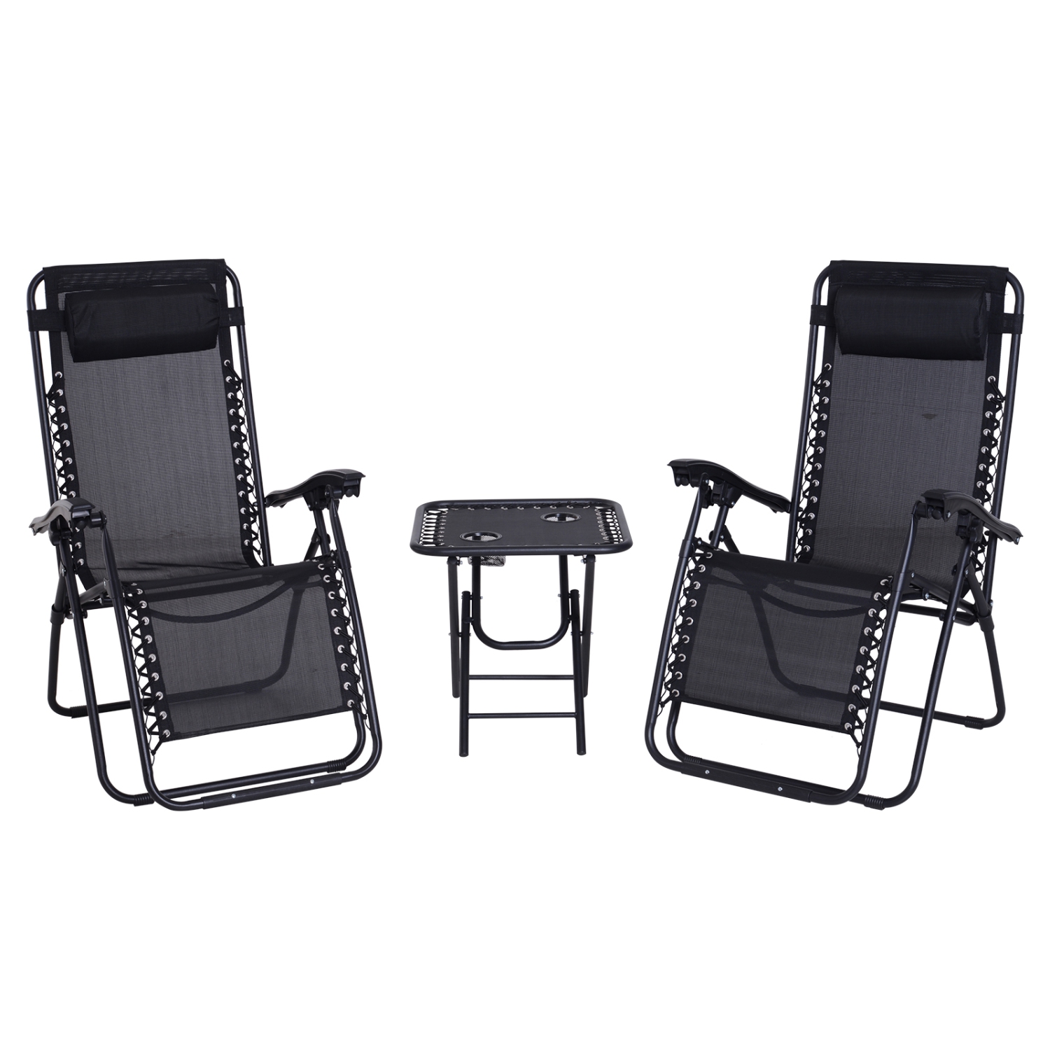 Ensemble de 3 chaises Zero Gravity avec porte-gobelet d’Outsunny - Noir