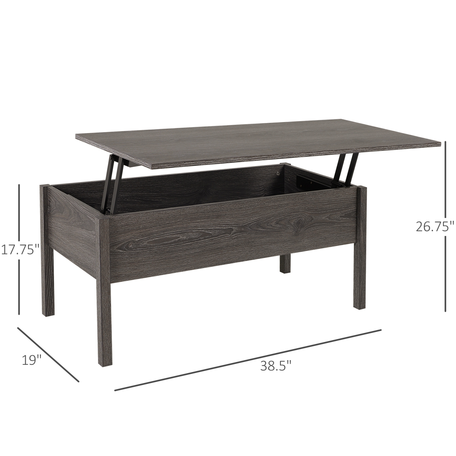 HOMCOM – Table basse à dessus relevable moderne de 39 po avec compartiment de rangement dissimulé, table centrale pour le salon, gris