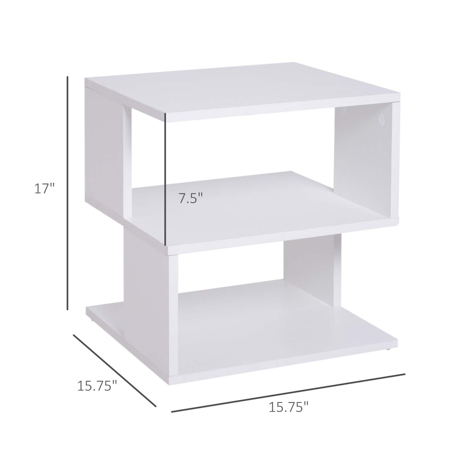 HOMCOM Side Table with Storage, Small End Table with 3-Tier Shelf, Square Coffee Table for Living Room, Bedroom, White