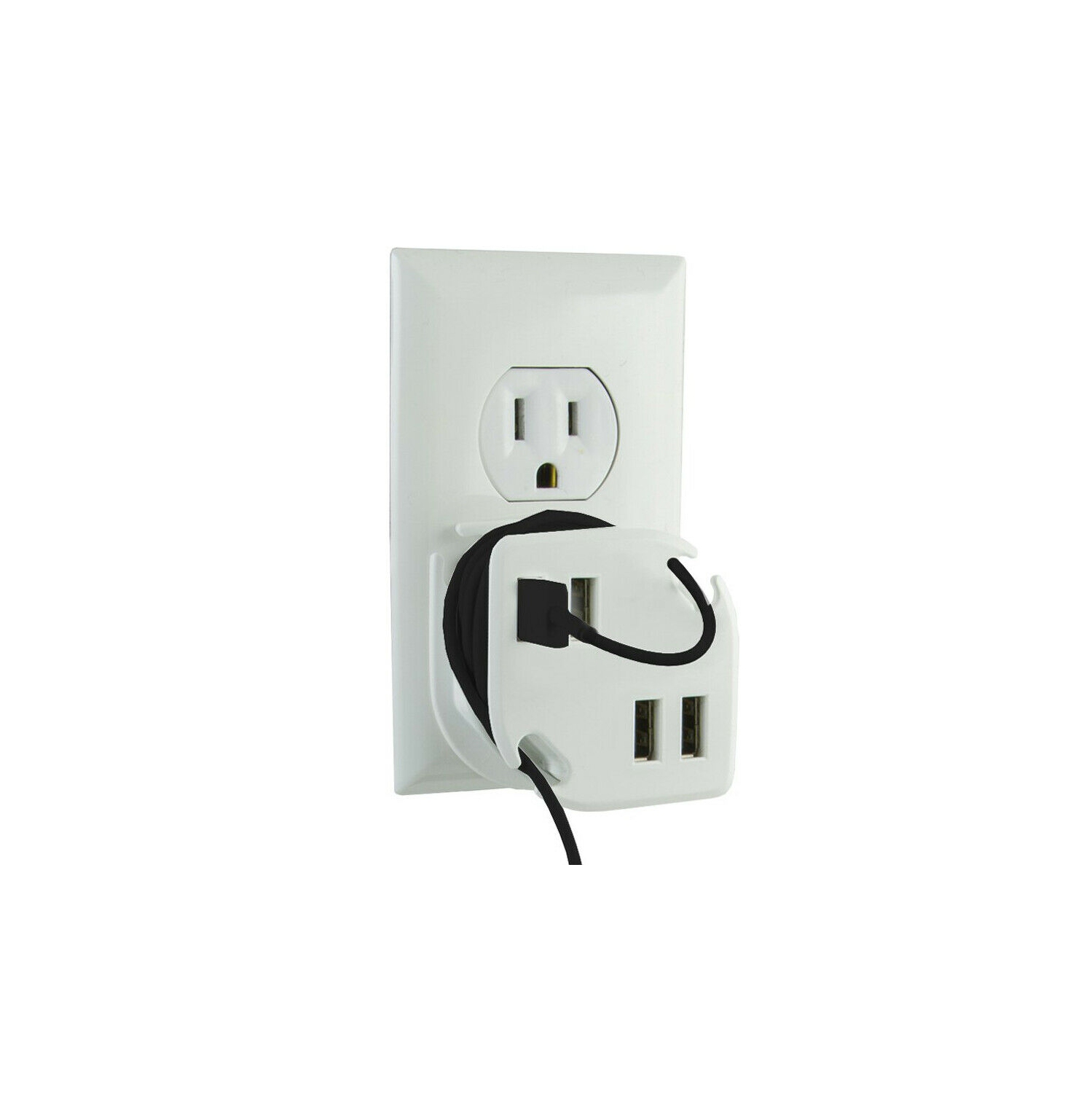 GE Multi-Port USB Wall Charger for Home & Travel, 4 USB Ports, 4.4A / 22W, with Built-in Cable Management, 27006