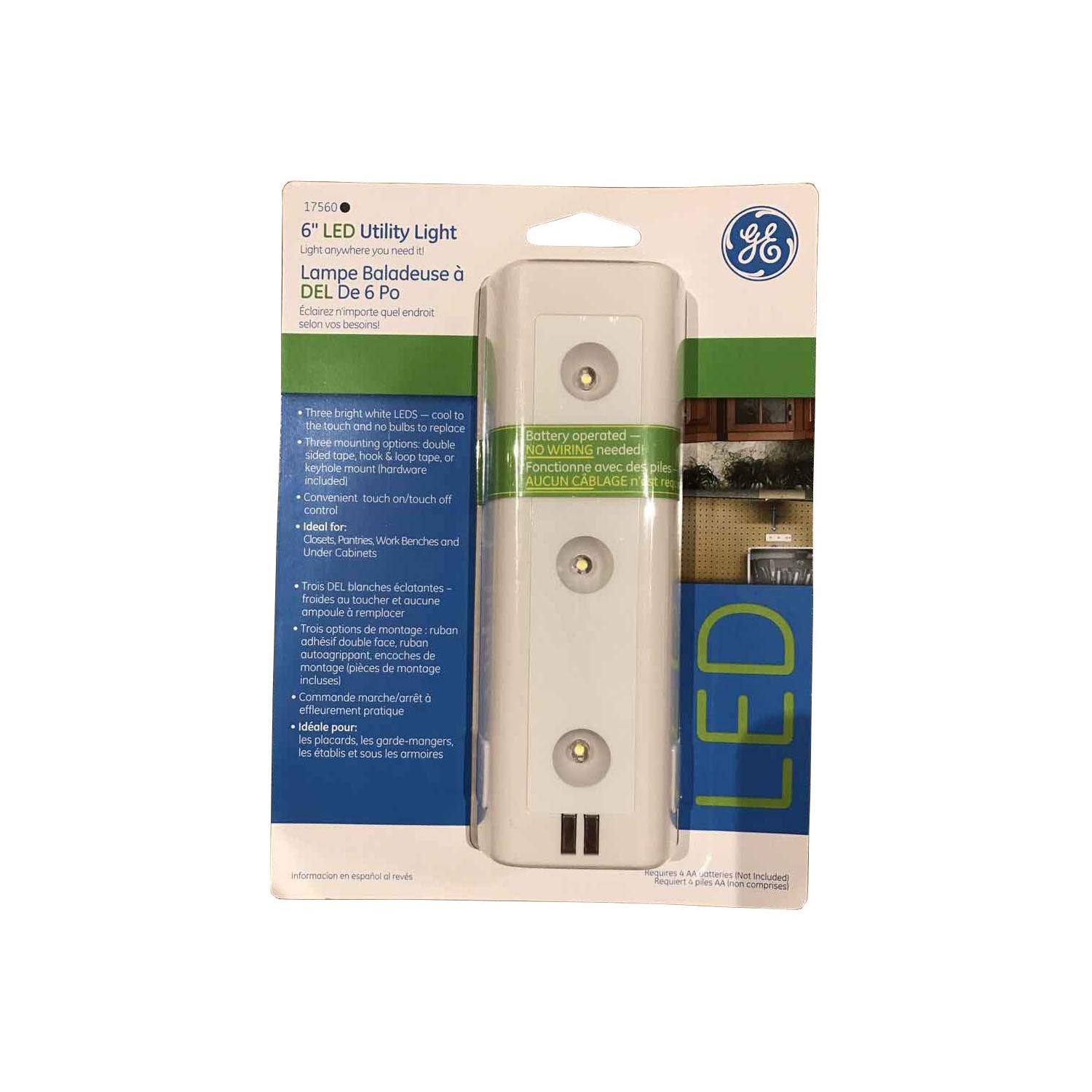 General Electric – Lampe utilitaire à DEL à piles, 6 po, blanc, 17560