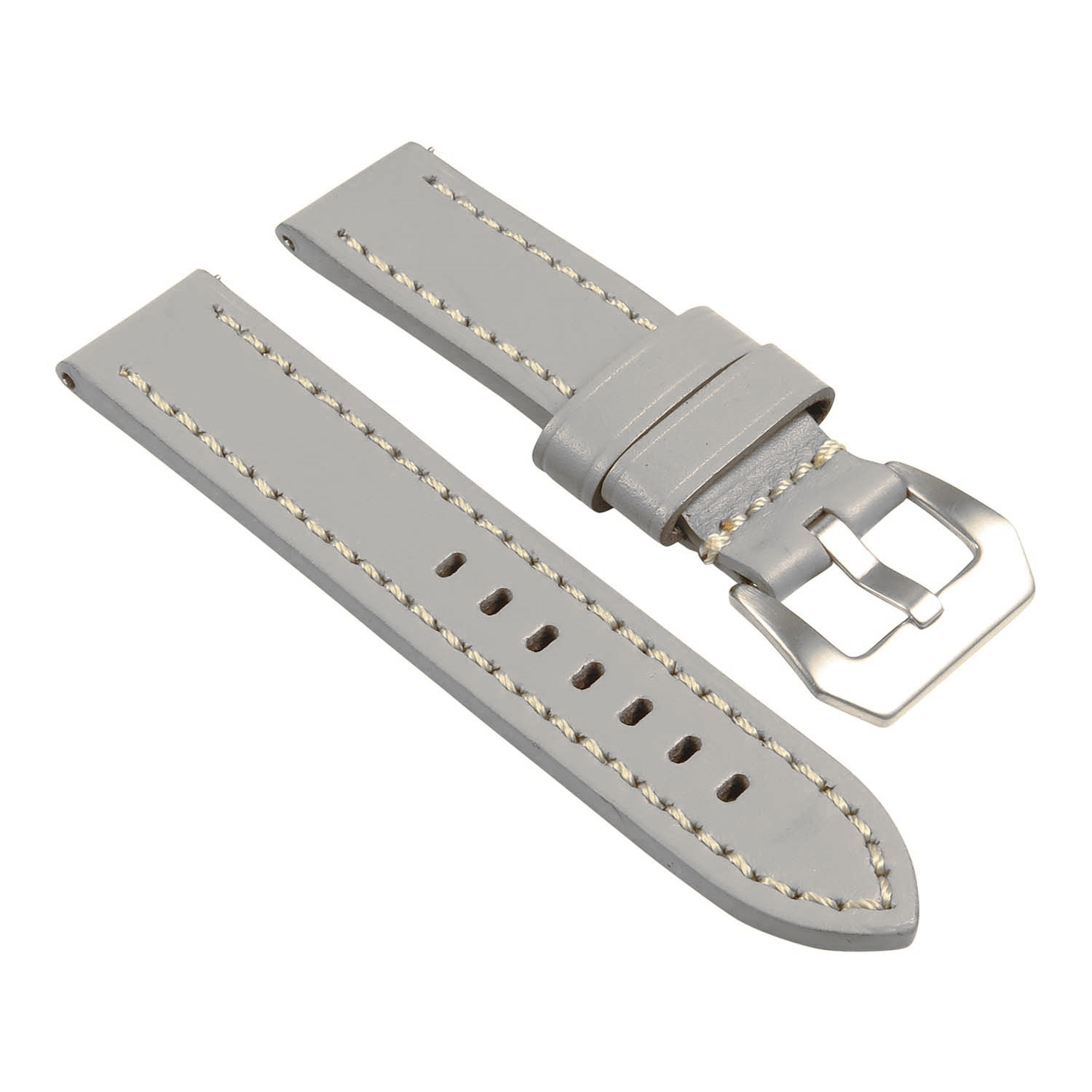 Bracelet en cuir robuste de StrapsCo pour hommes avec coutures - Bracelet à dégagement rapide - Gris 26 mm/Blanc