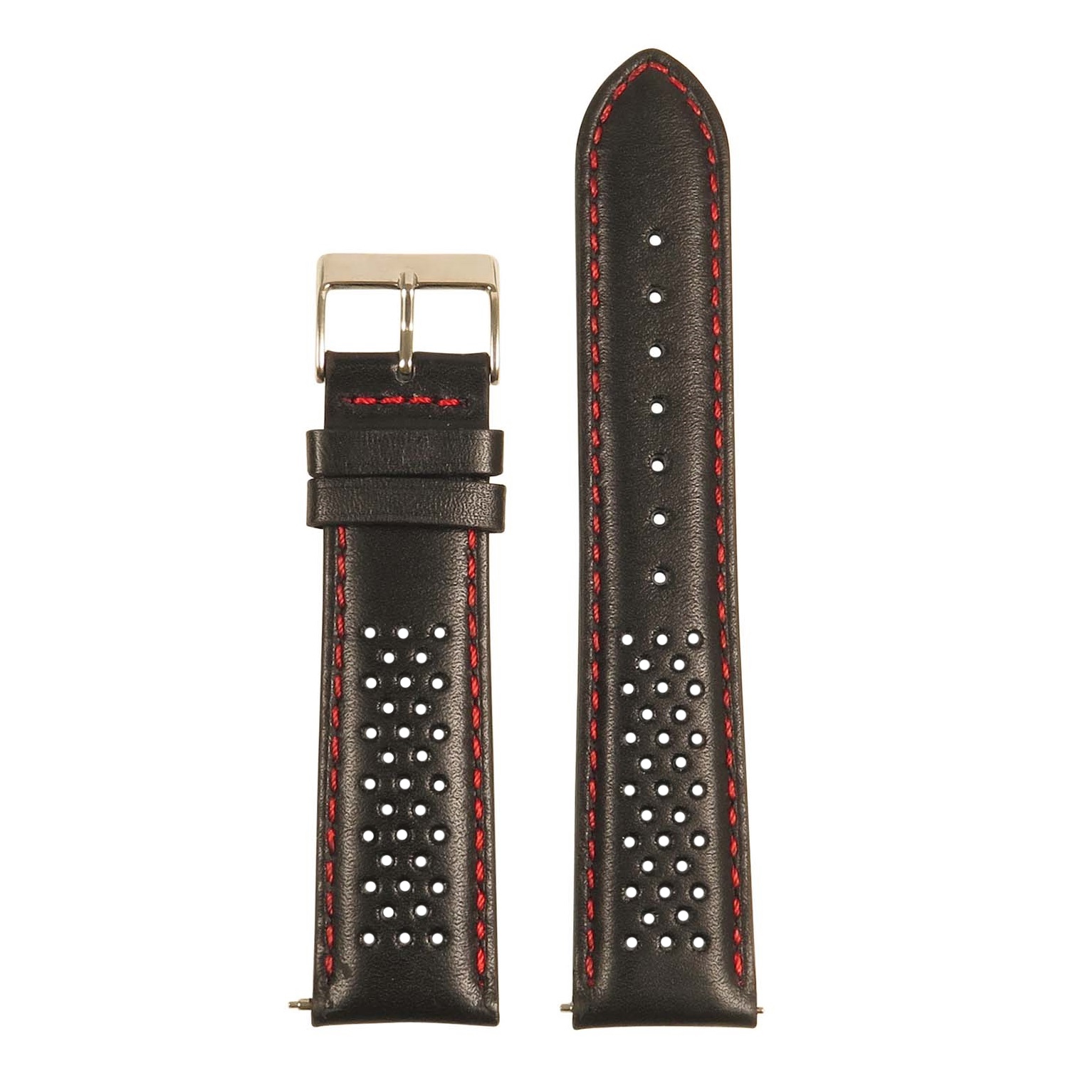 StrapsCo Perforated GT Rally Racing Leather Watch Band - Quick Release Strap - 18mm Black & Red