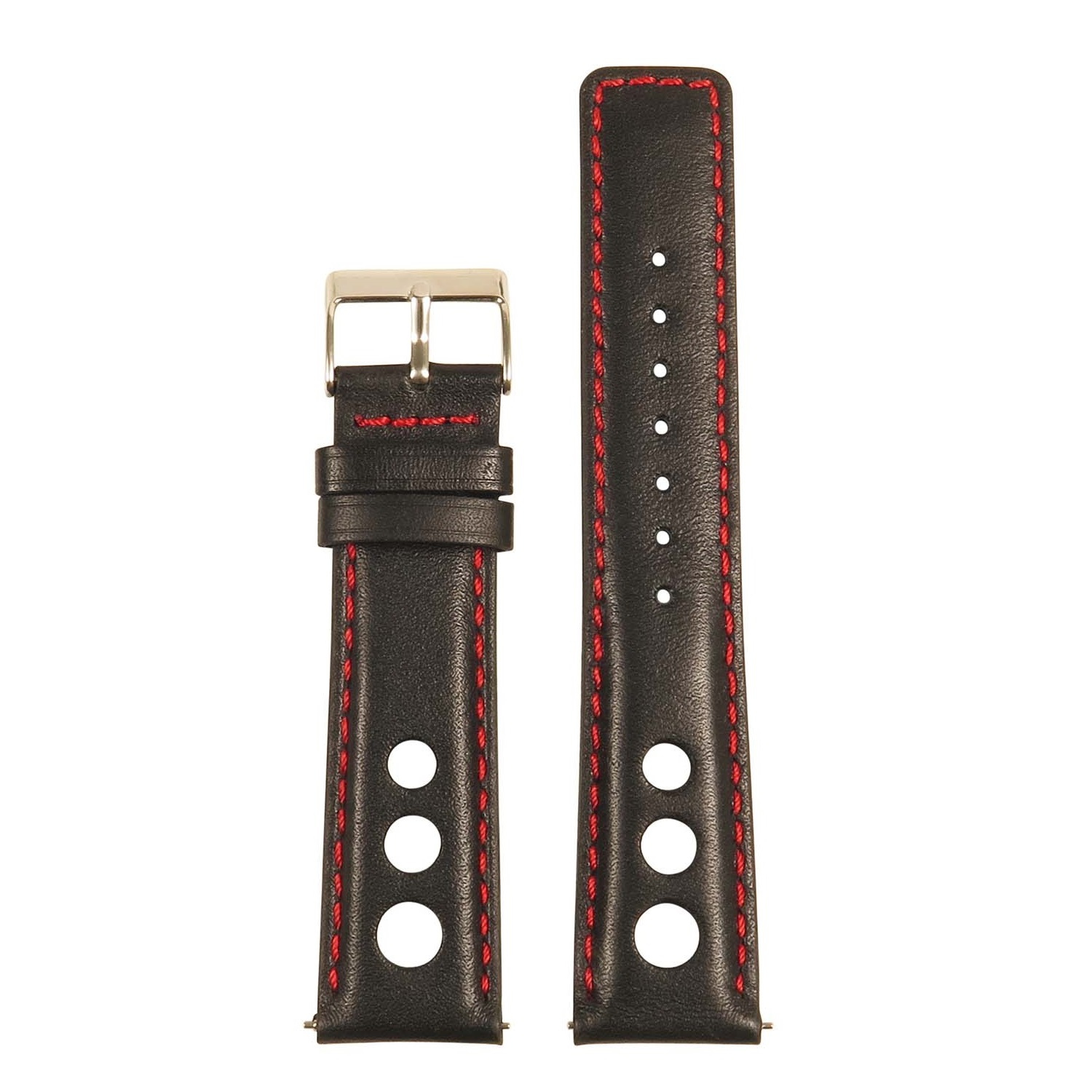 StrapsCo GT Rally Holes Racing Leather Watch Band - Quick Release Strap - 20mm Black & Red
