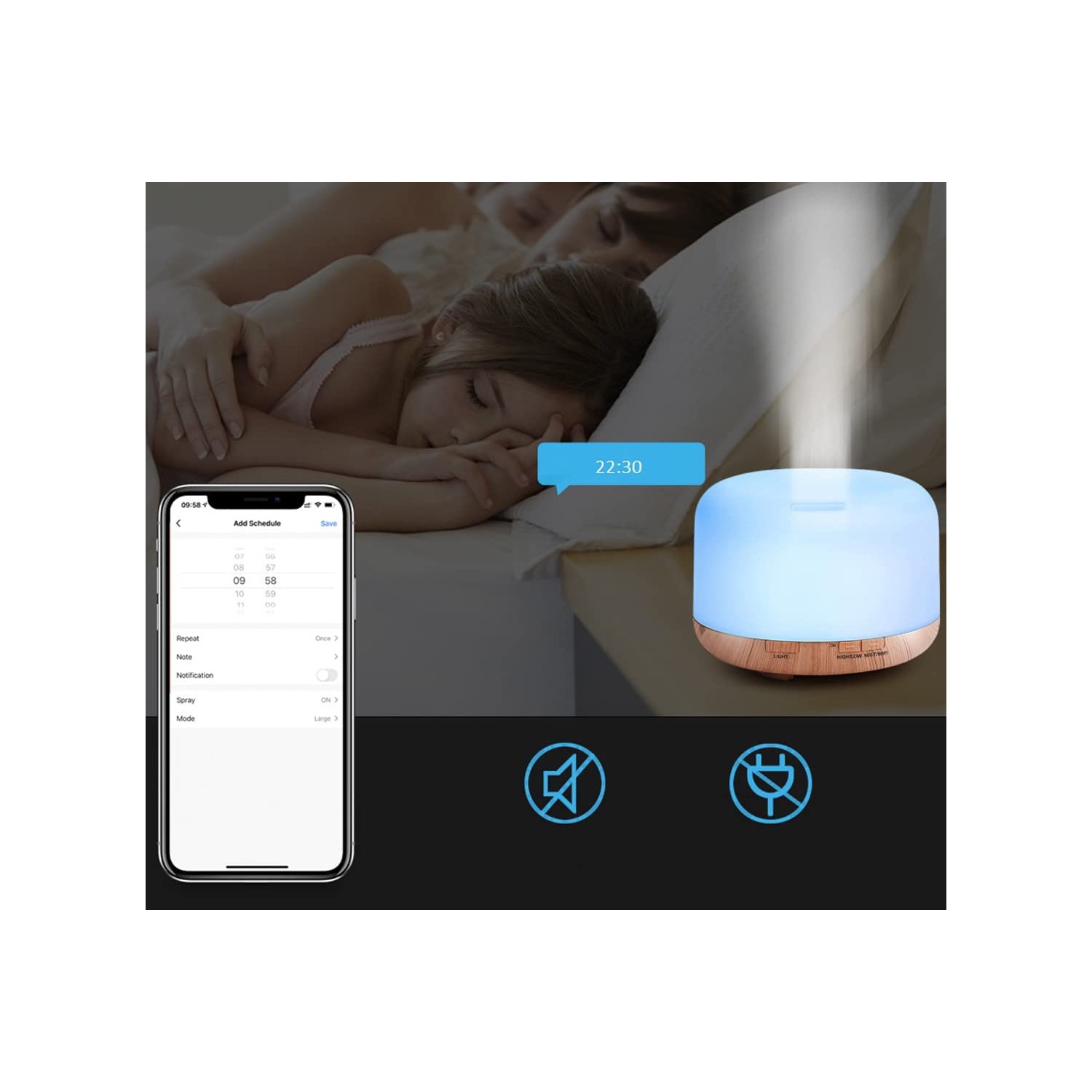 navor Smart Wi-Fi Essential Oil Diffuser Compatible with Alexa & Google Home, 500ml Wood Grain Aromatherapy Diffuser Ultrasonic Humidifier with 6