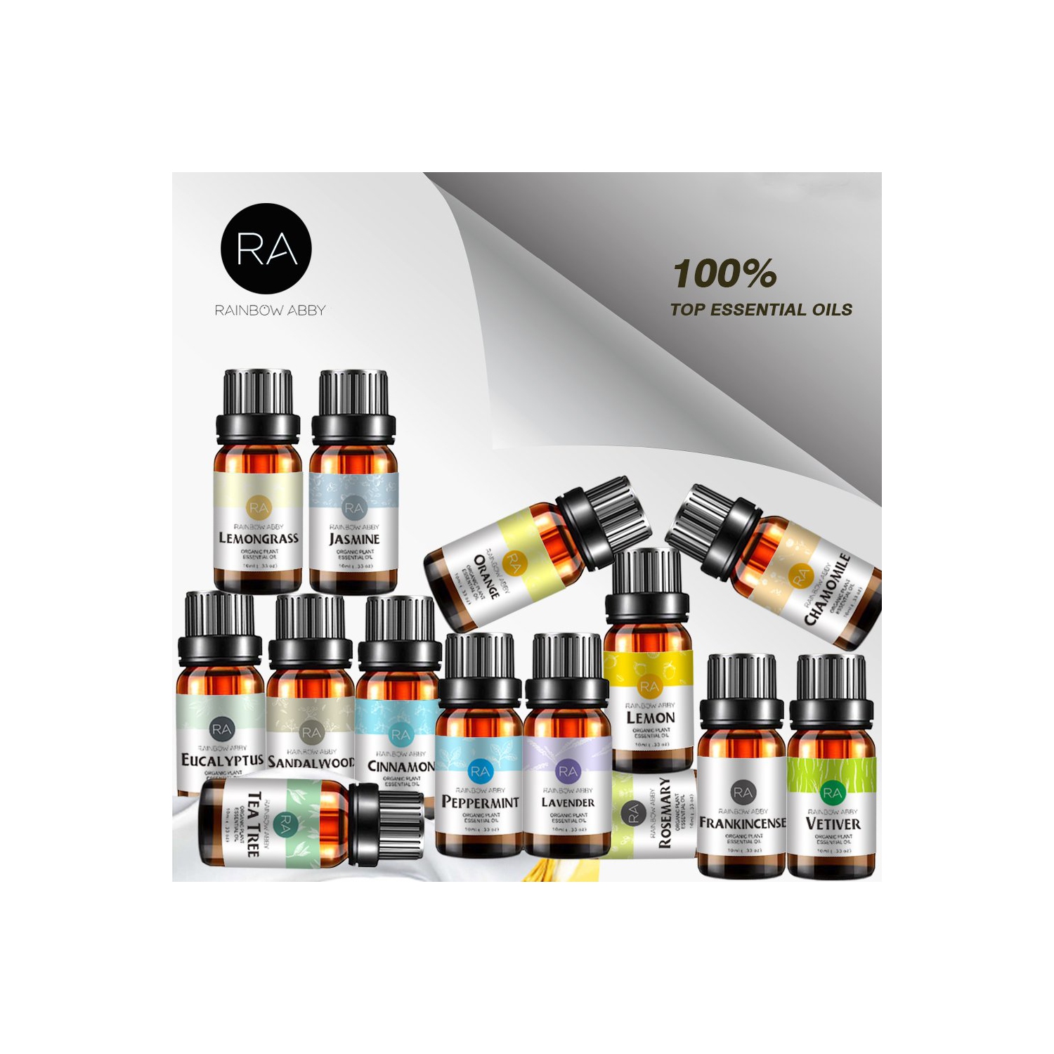 Ensemble d’huiles essentielles Pure Therapeutic Grade à 14 100 %, 10 ml, paquet de 14