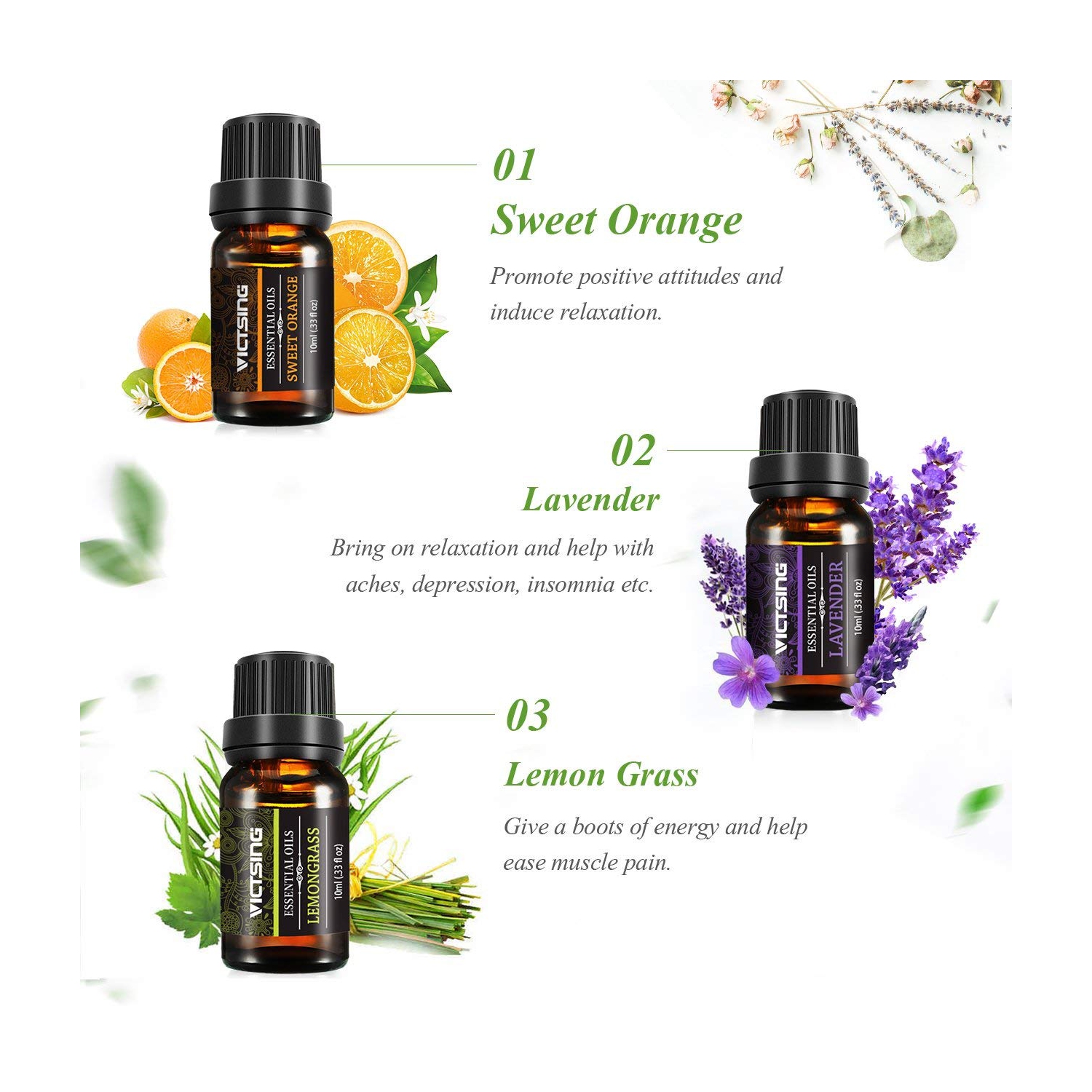 6 paquets de 10 ml d’huiles essentielles, huiles d’aromathérapie de qualité thérapeutique