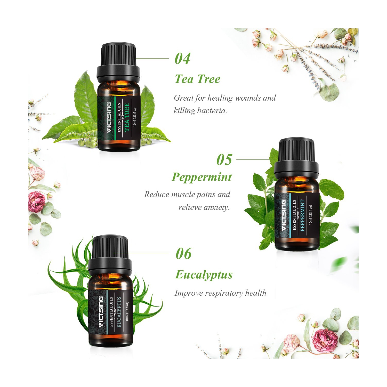 6 paquets de 10 ml d’huiles essentielles, huiles d’aromathérapie de qualité thérapeutique