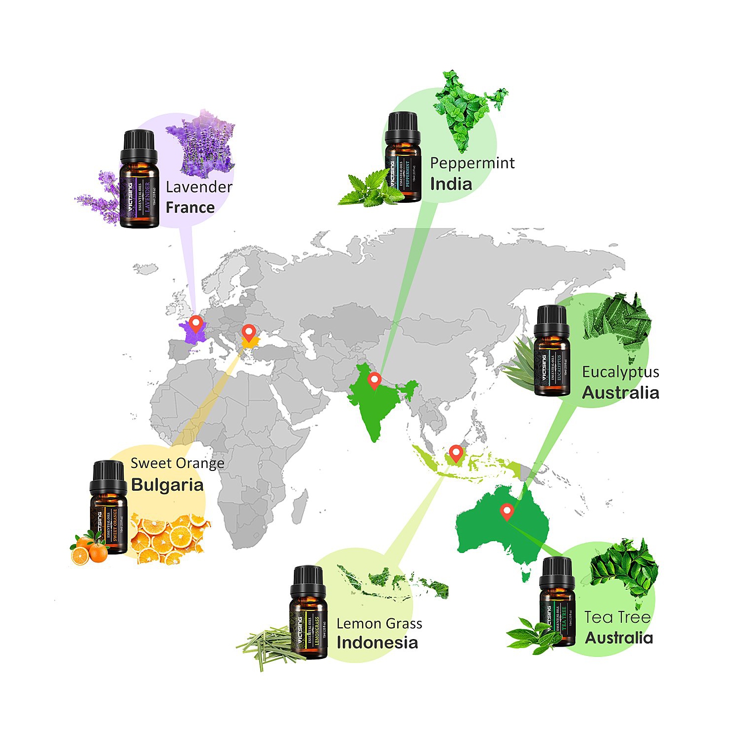 6 paquets de 10 ml d’huiles essentielles, huiles d’aromathérapie de qualité thérapeutique