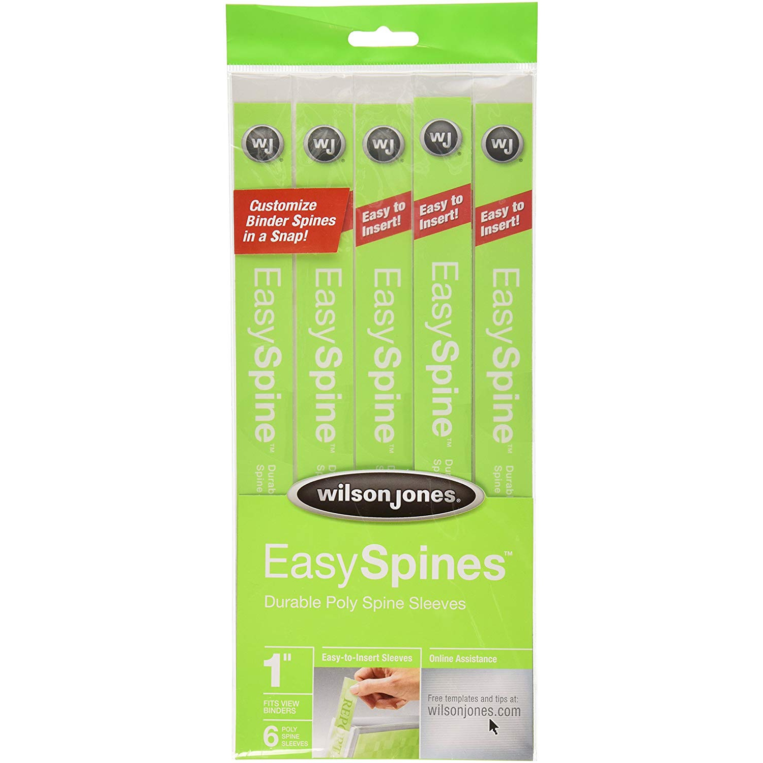 Wilson Jones – pochettes pour reliure EasySpines, 1 po de largeur, 6 par paquet, transparent