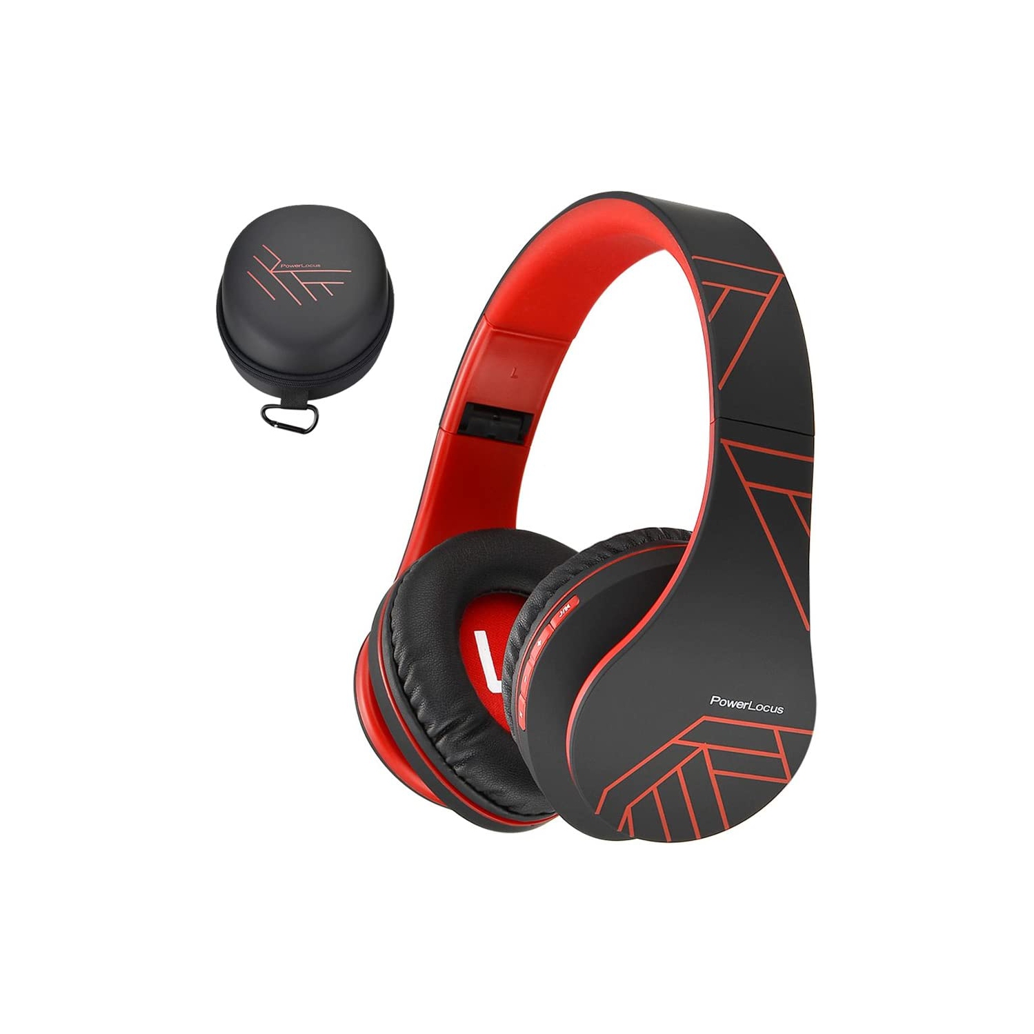 PowerLocus Bluetooth Over-Ear Headphones, Wireless Stereo Foldable Headphones Wireless and Wired Headsets with Built-in Mic, Micro SD/TF, FM for iPhone/Samsung/iPad/PC (Black/Red)