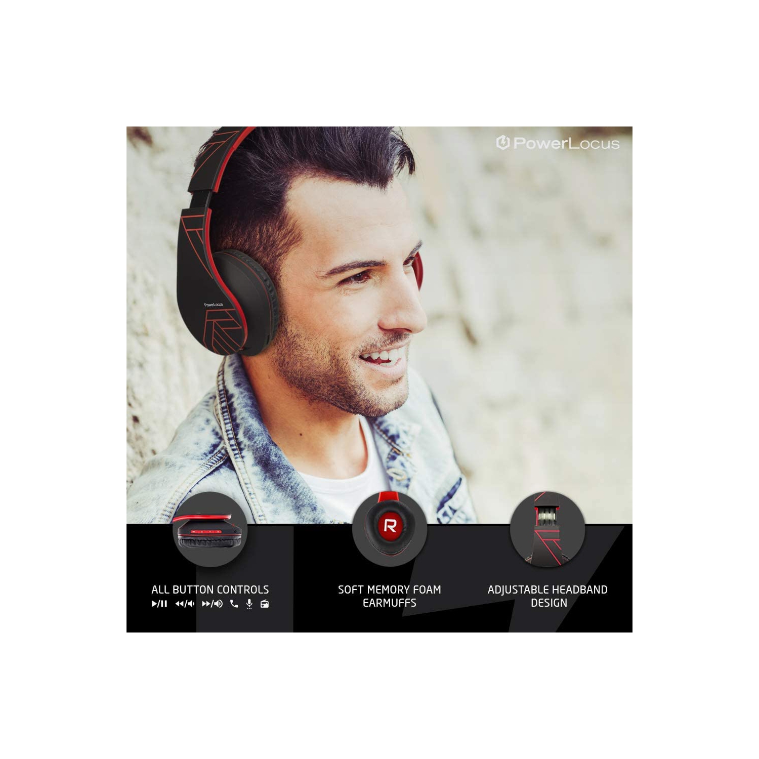 Casque d'écoute Bluetooth PowerLocus, casque d'écoute stéréo sans fil pliable et casque d'écoute avec fil avec micro intégré, micro SD/TF, FM pour