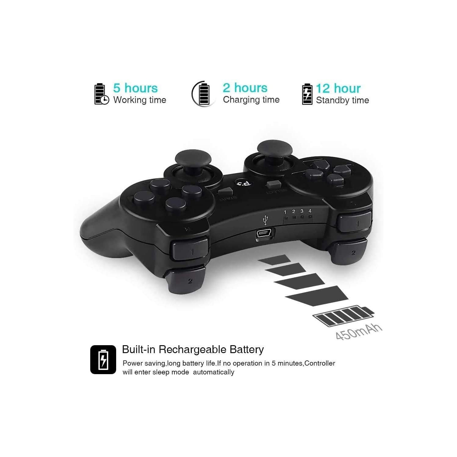 navor 2 Pack Generic 6-Axis Gamepad Controllers Compatible with Playstation 3 - with 2 pcs Charging Cables