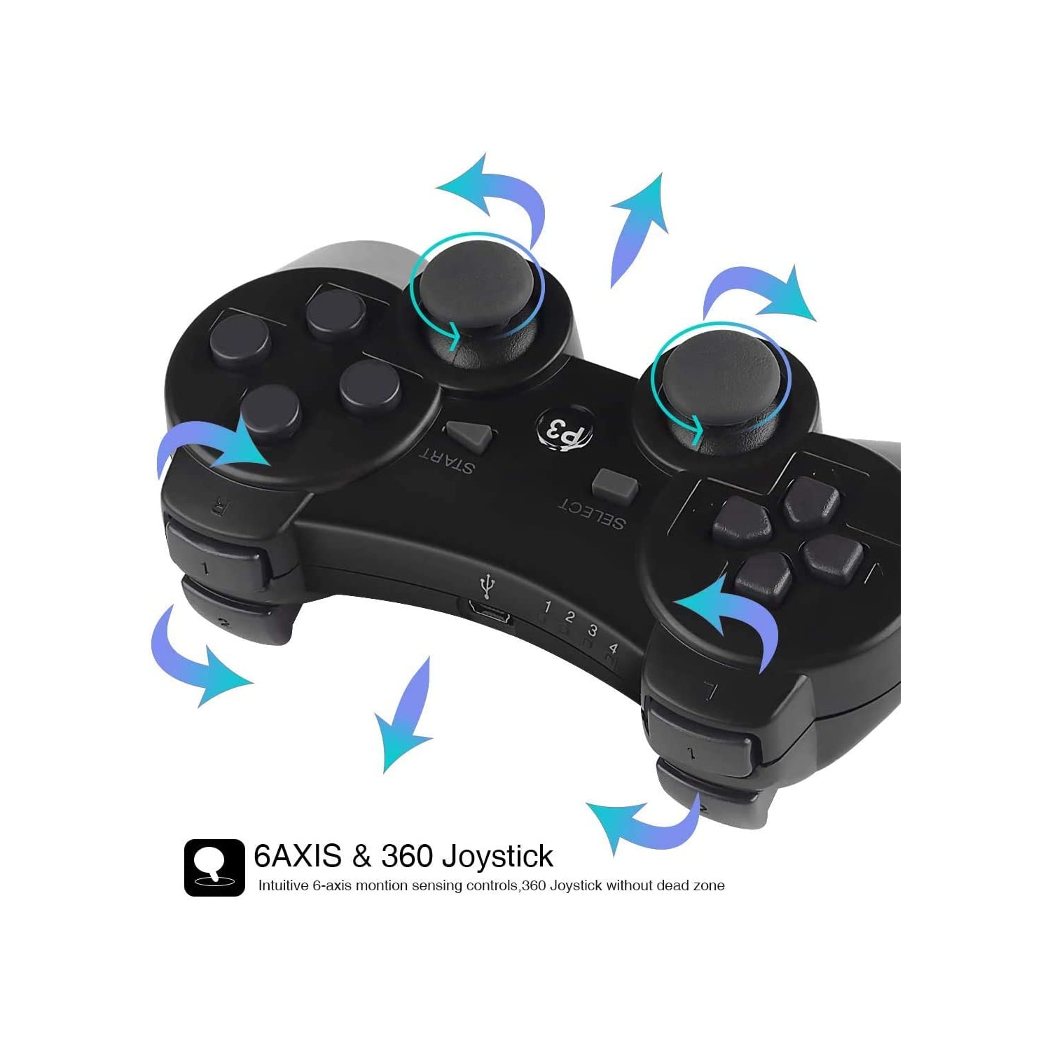 navor 2 Pack Generic 6-Axis Gamepad Controllers Compatible with Playstation 3 - with 2 pcs Charging Cables