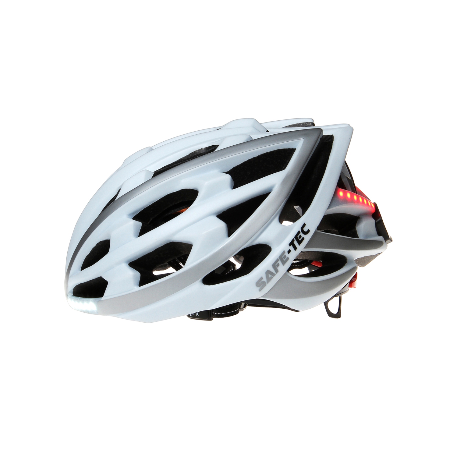 RBSM SPORTS Safe-tec Smart Helmet - Sensor Controlled Brake Light Function, Head Lights, Turn Signals - White/silver Medium