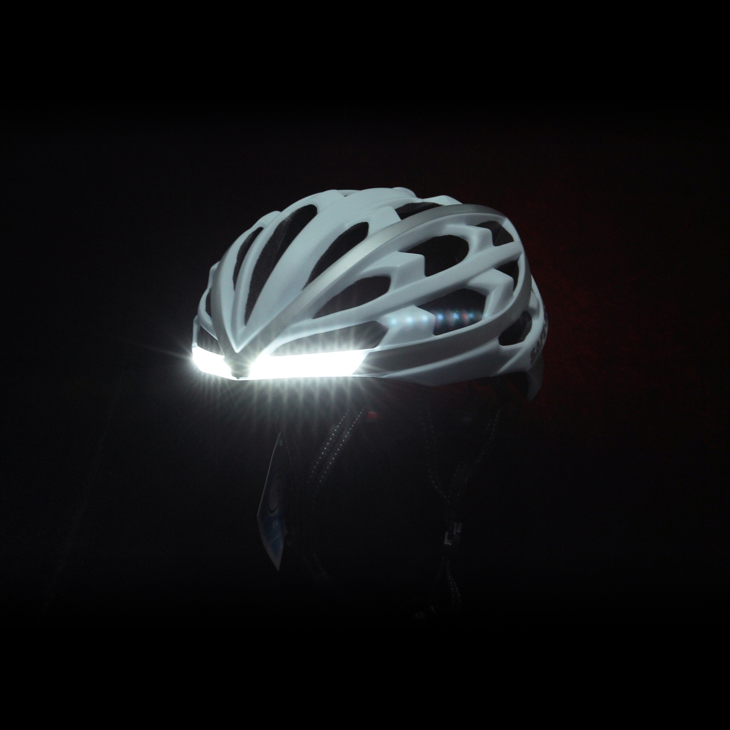Blue and White Large Safe-tec Smart Helmet - Bluetooth, Sensor Controlled Brake Light Function, Head Lights, Turn Signals