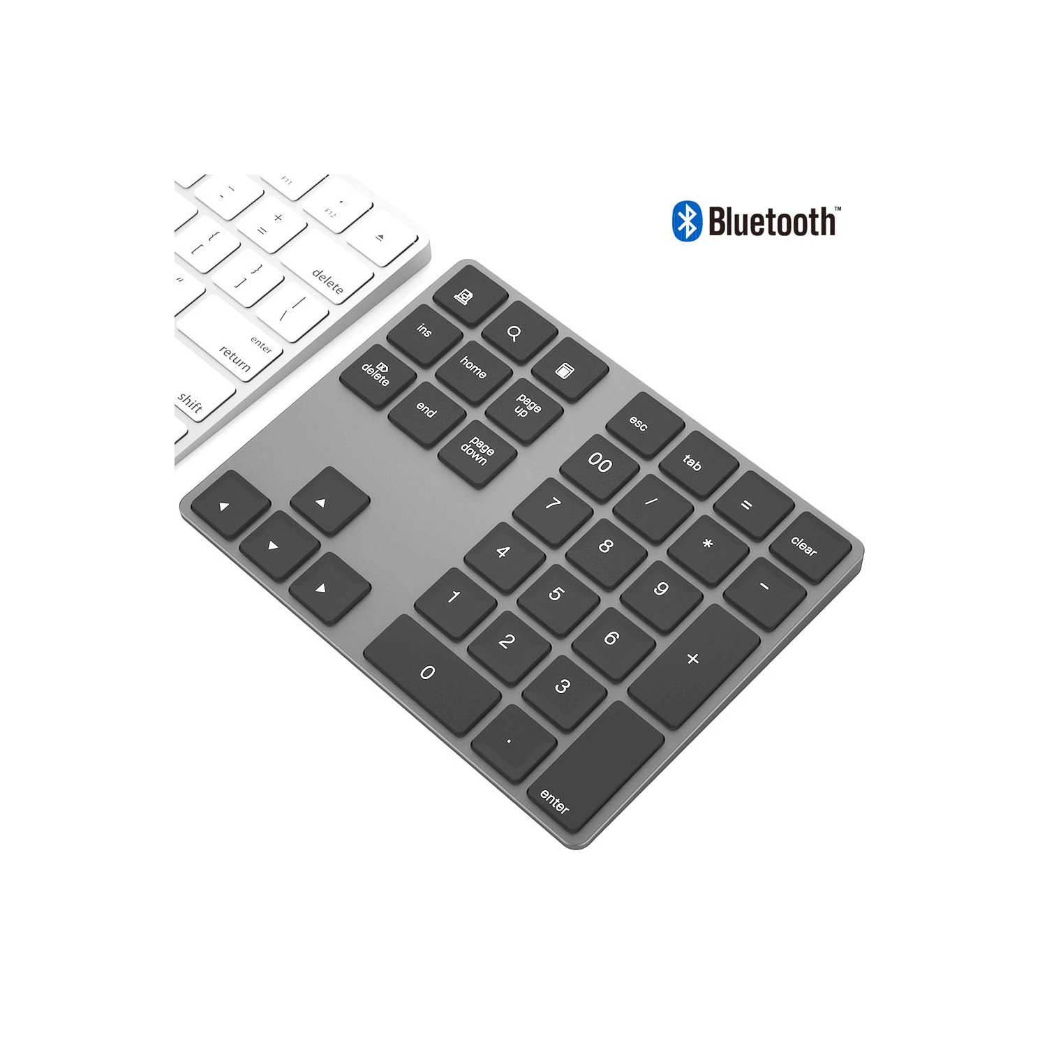 Rechargeable Bluetooth Numeric Keypad – Portable Slim 34-Key Wireless Pad Compatible with PC Android iOS Tablets MacBook