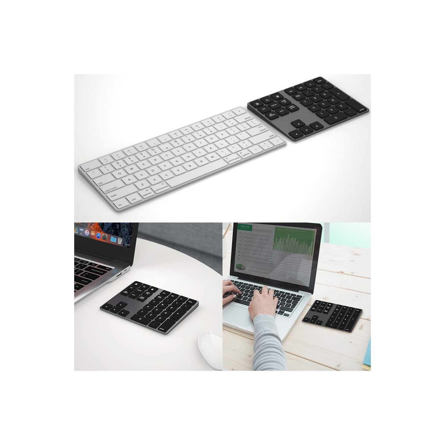 Rechargeable Bluetooth Numeric Keypad – Portable Slim 34-Key Wireless Pad Compatible with PC Android iOS Tablets MacBook