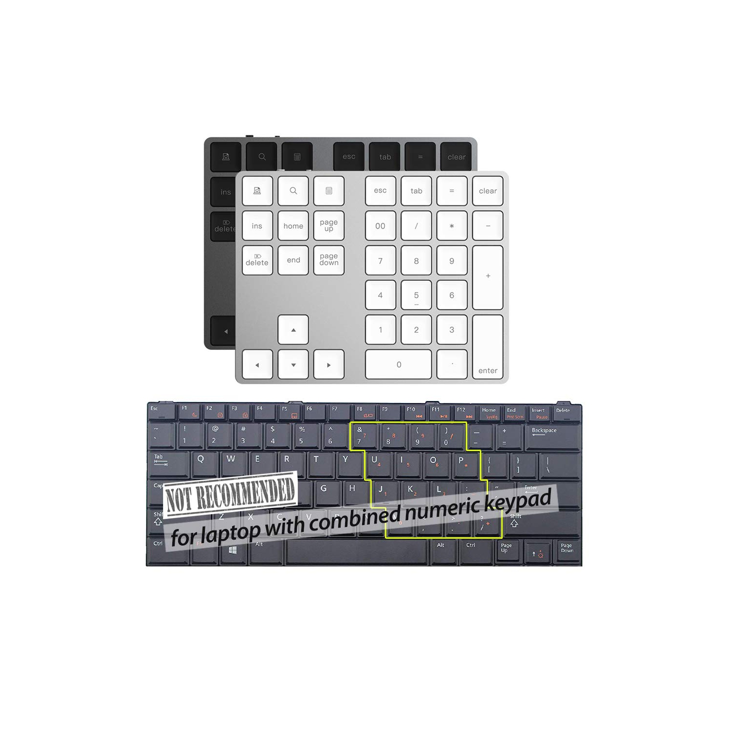 Rechargeable Bluetooth Numeric Keypad – Portable Slim 34-Key Wireless Pad Compatible with PC Android iOS Tablets MacBook