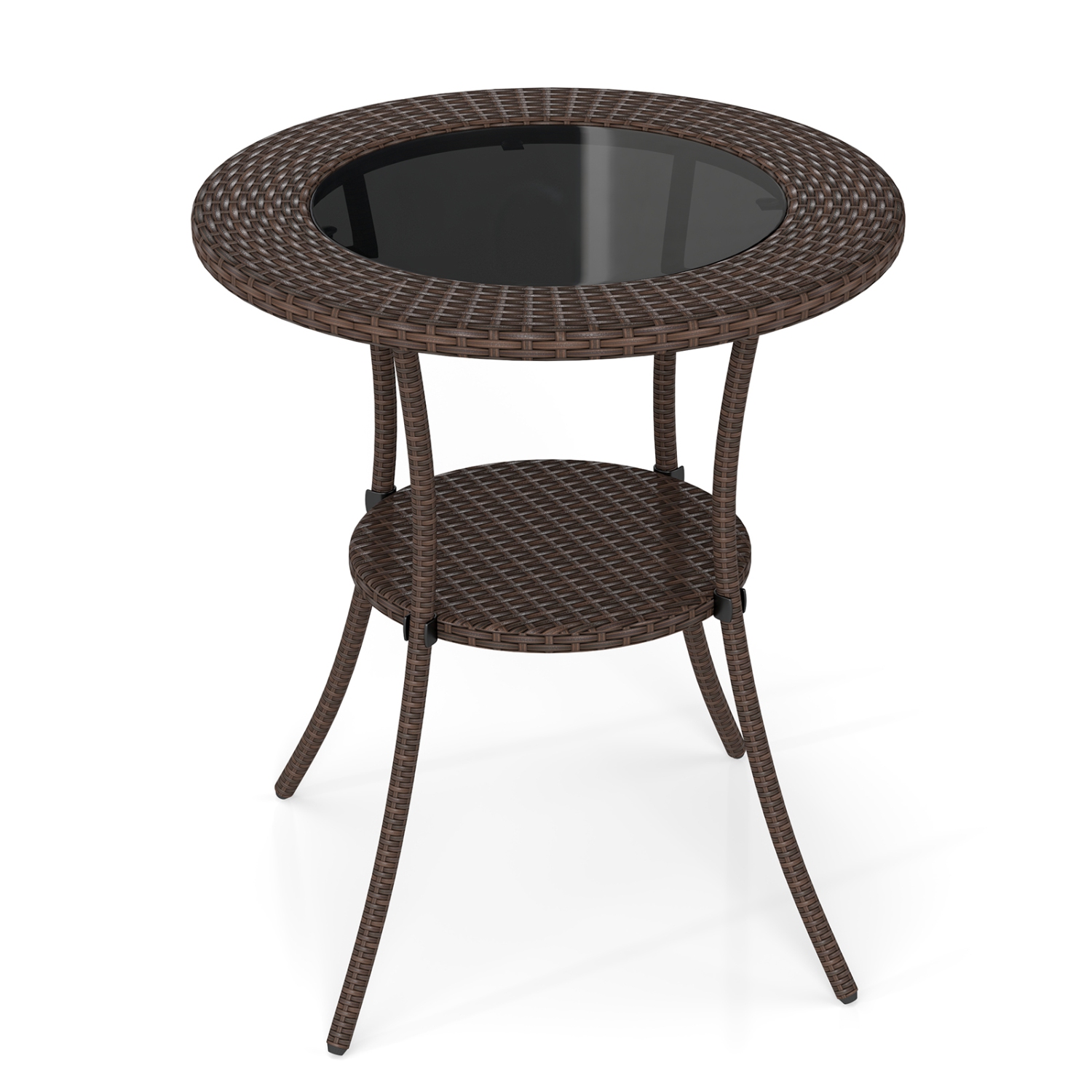 Gymax 25.5'' PE Wicker Patio Bistro Table Round Coffee Table w/ Tempered Glass Top Outdoor