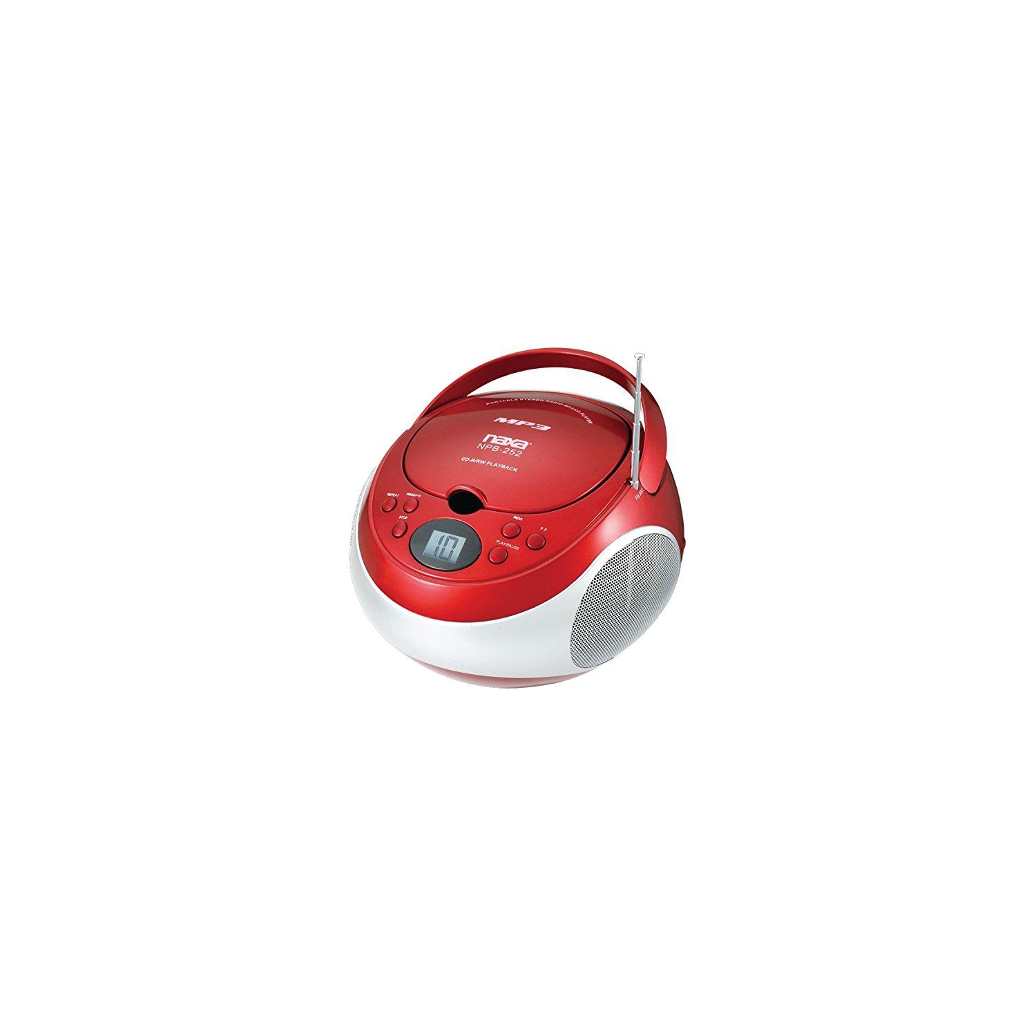 Lecteur MP3/CD portatif de NAXA Electronics avec radio AM/FM stéréo, rouge