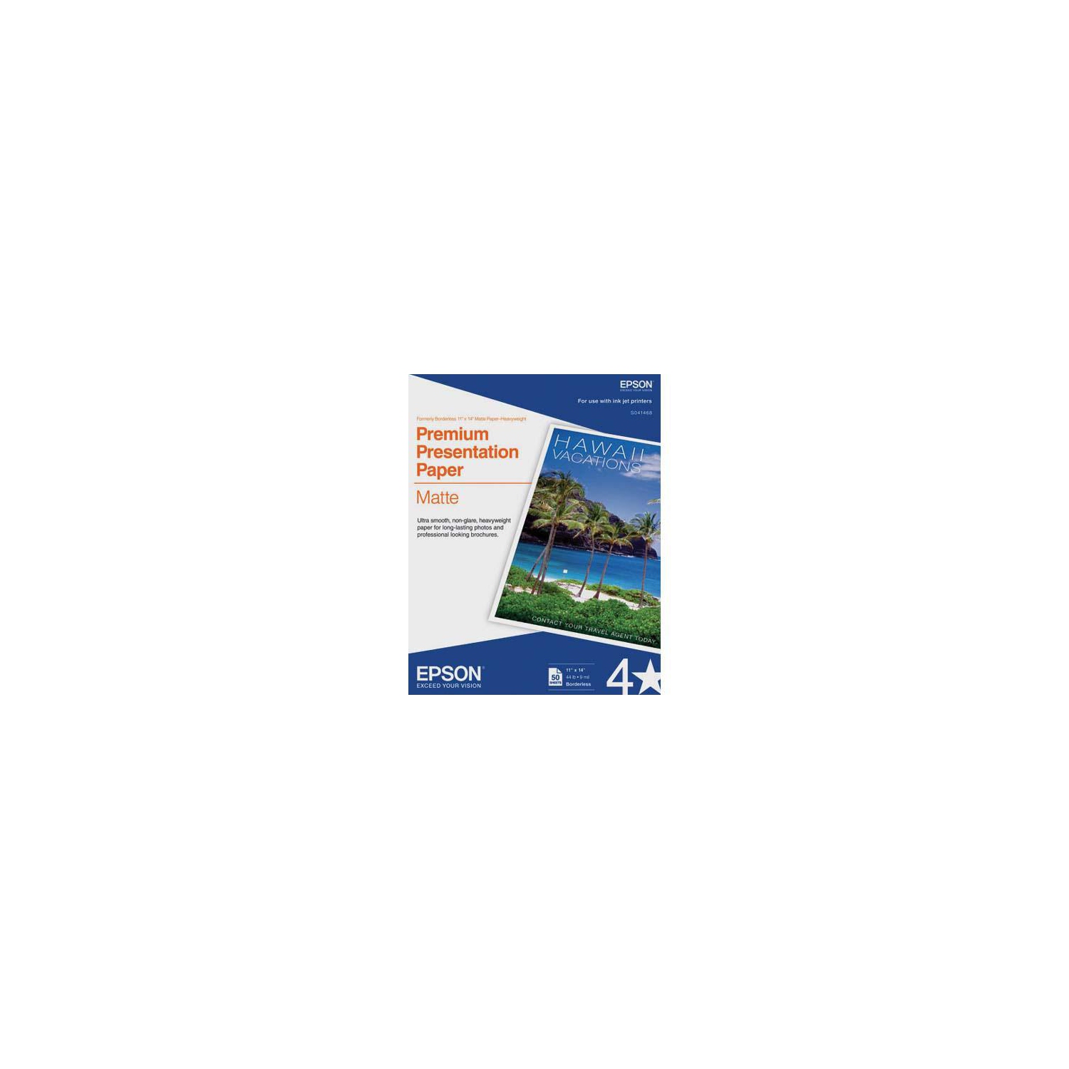 Epson 11"x14" Premium Borderless Presentation Matte Paper, 50 Sheets -
