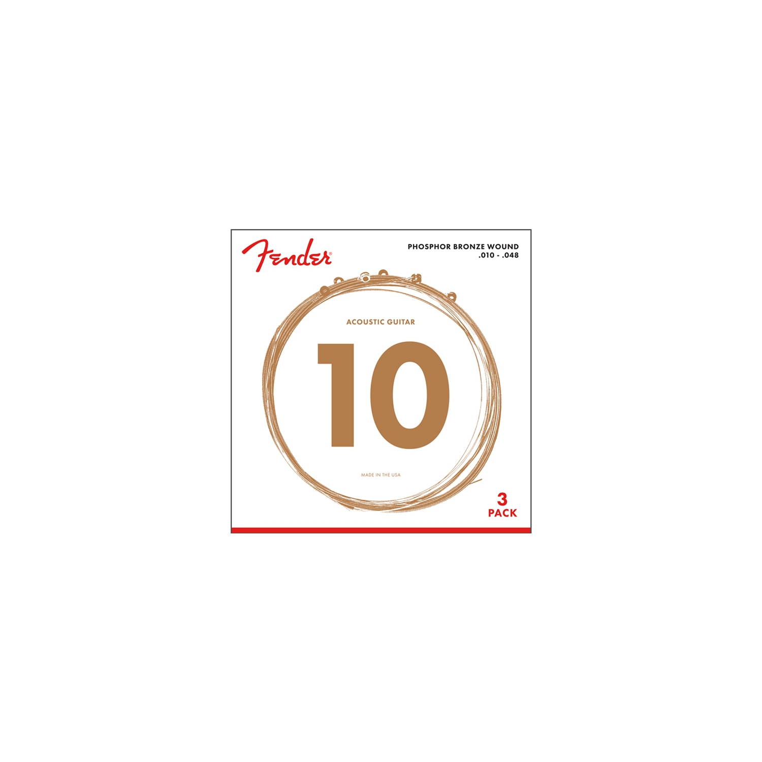 Fender Phosphor Bronze Acoustic Guitar Strings - Ball End, 10-48, 3 Pack