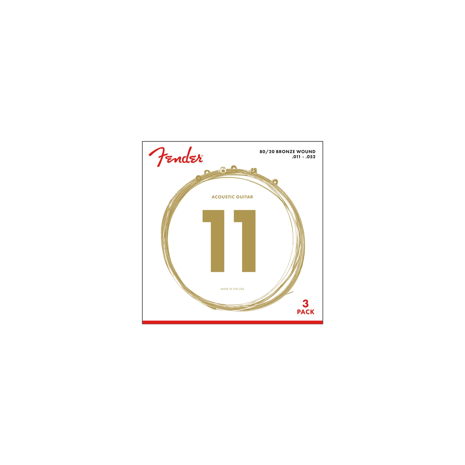 Fender 80/20 Bronze Acoustic Guitar Strings - Ball End, 11-52, 3 Pack