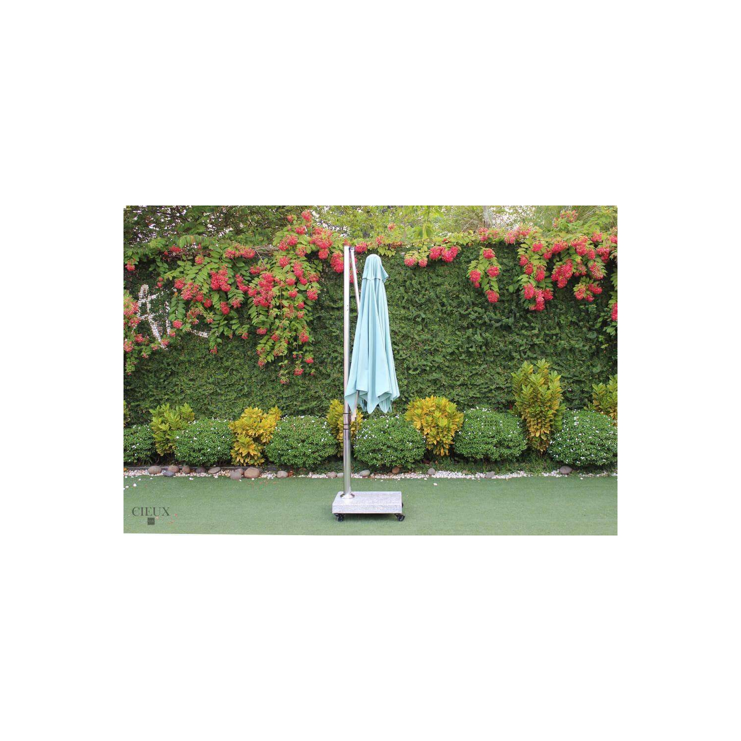 Cieux Provence Sunbrella Spectrum Mist Outdoor Patio Cantilever Umbrella with Marble Base on Castors