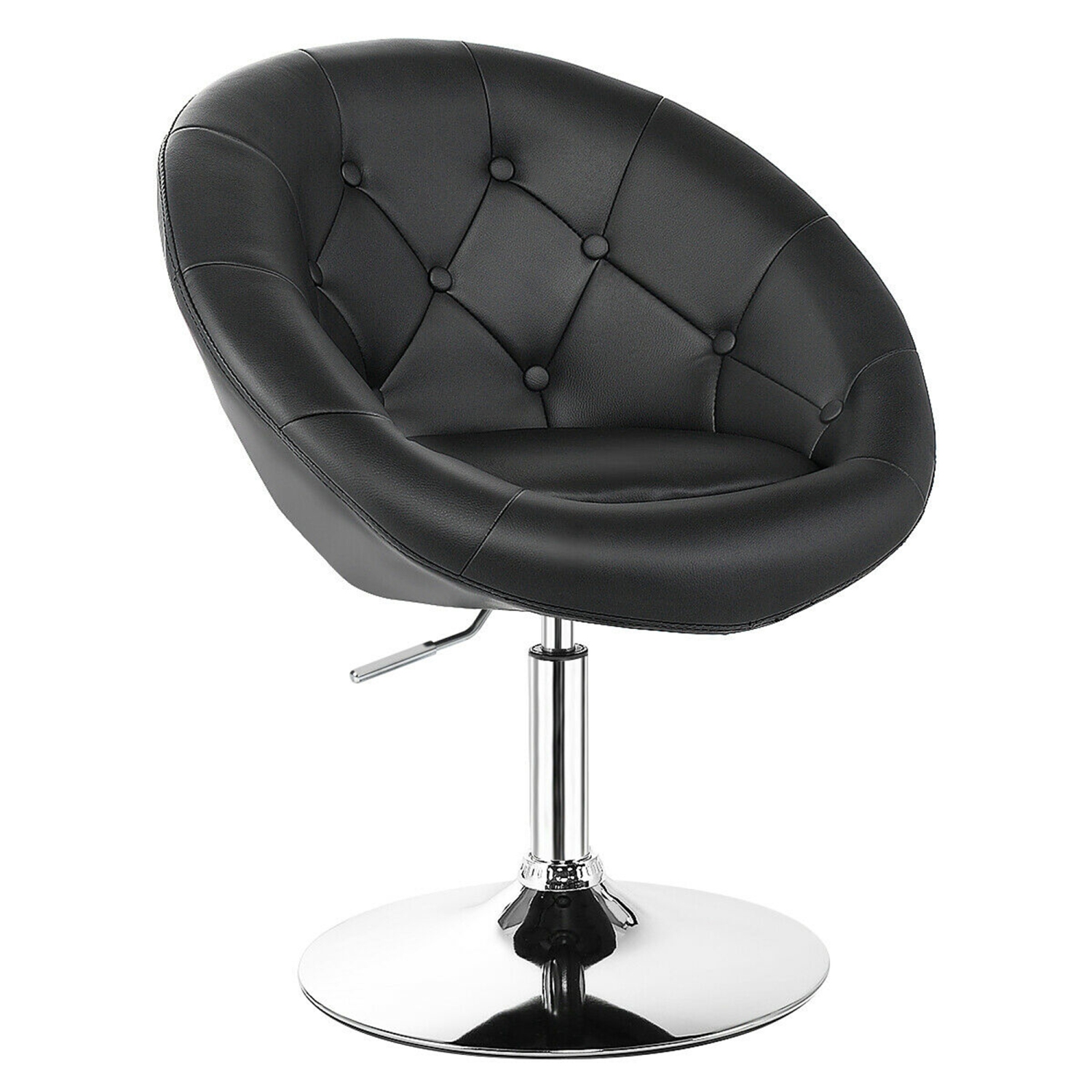 Gymax PU Leather Adjustable Modern Chair Swivel Round Tufted Back Black
