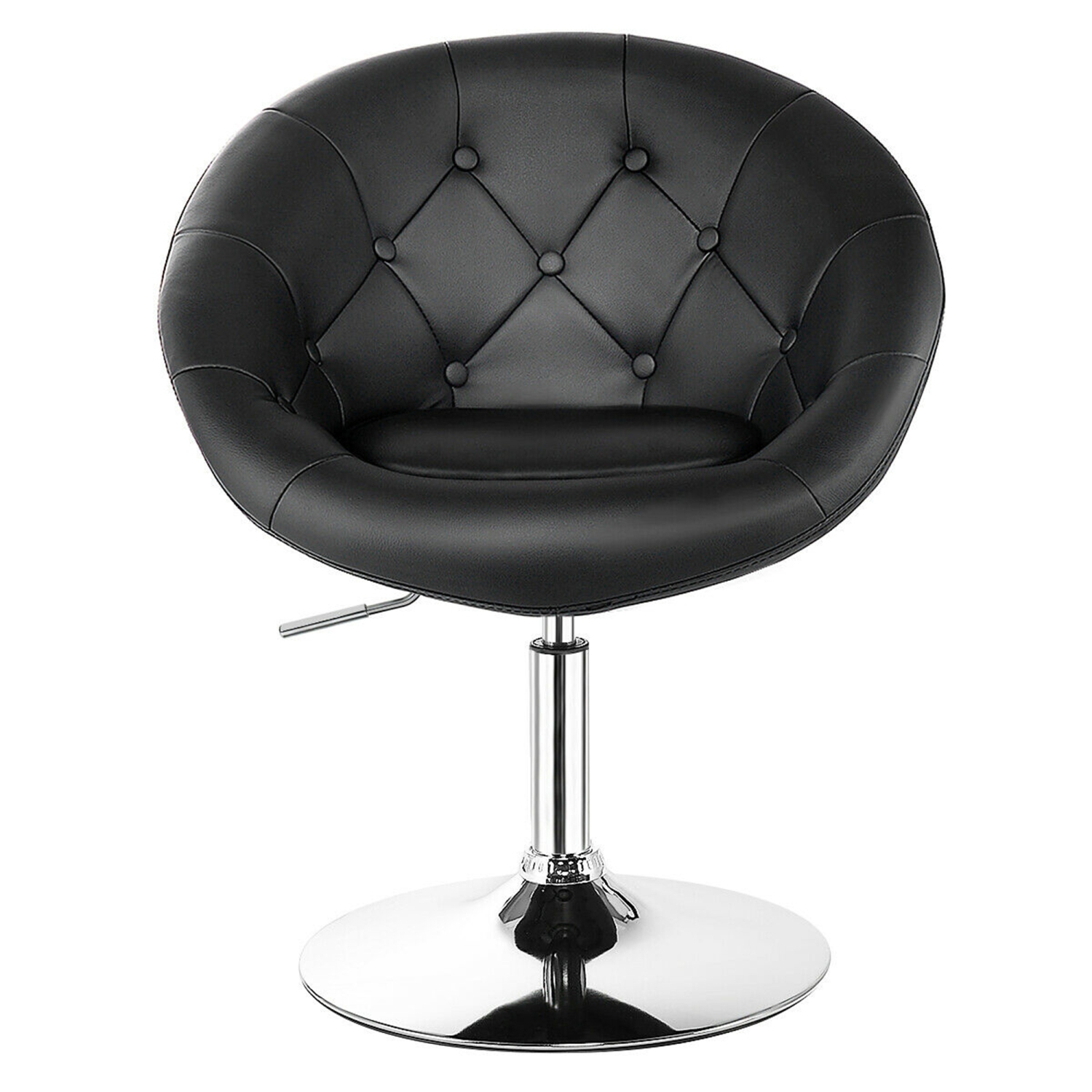 Gymax PU Leather Adjustable Modern Chair Swivel Round Tufted Back Black