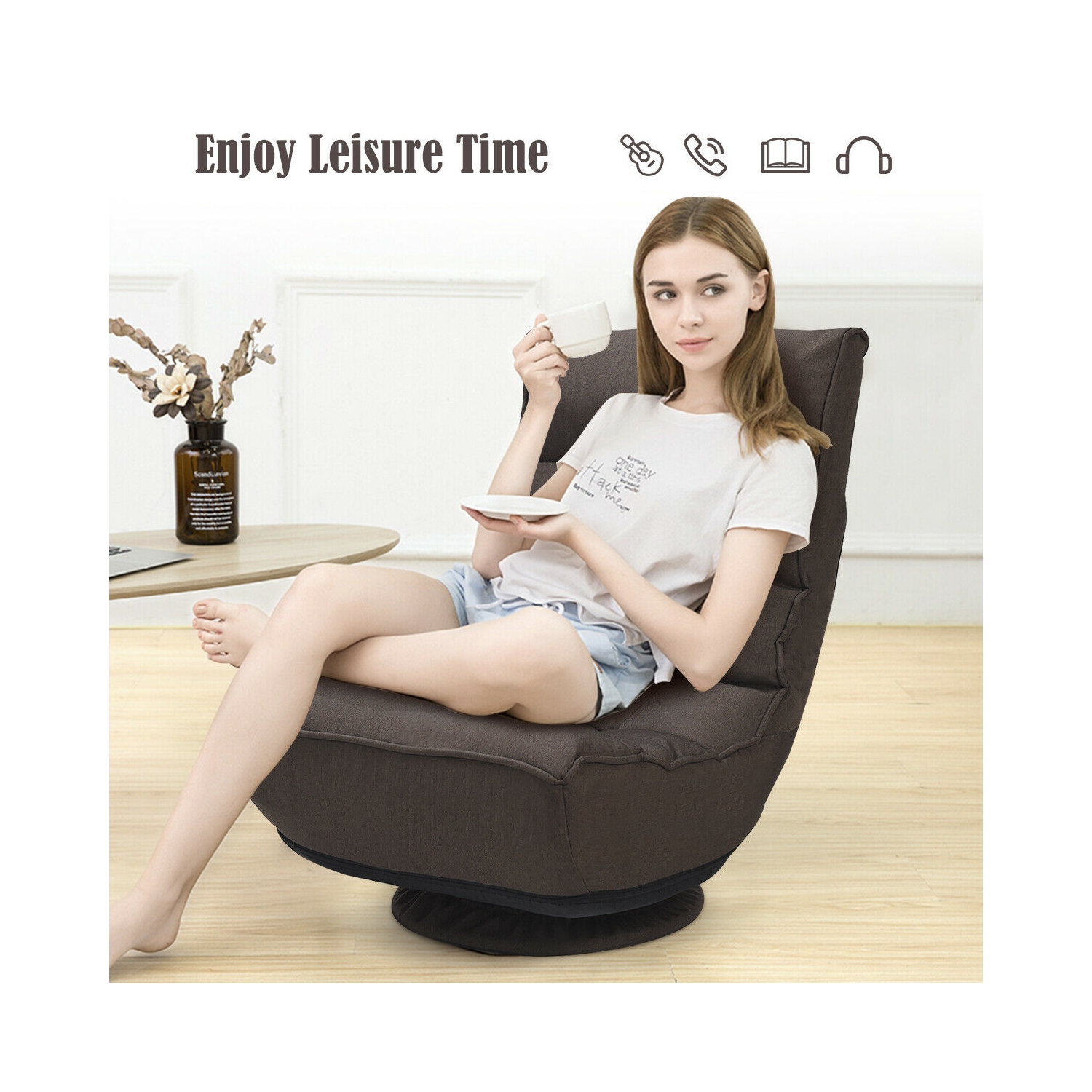 Gymax 4-Position Adjustable Sofa Chair Folding Chair 360 Degree Swivel