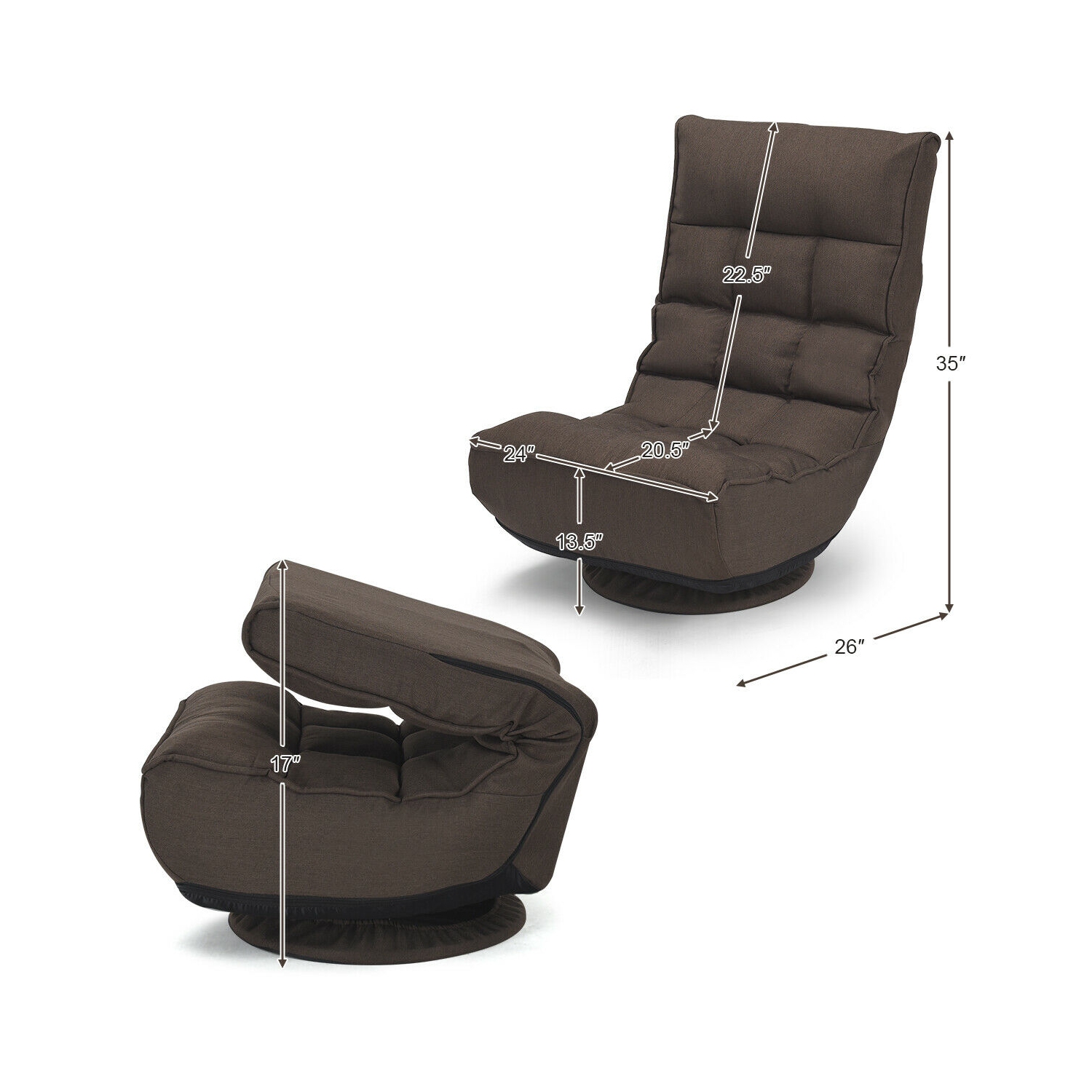 Gymax 4-Position Adjustable Sofa Chair Folding Chair 360 Degree Swivel