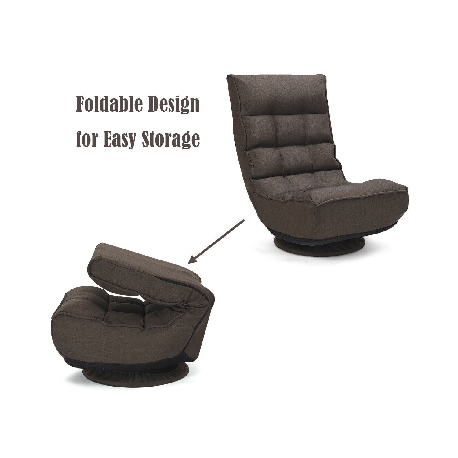 Gymax 4-Position Adjustable Sofa Chair Folding Chair 360 Degree Swivel