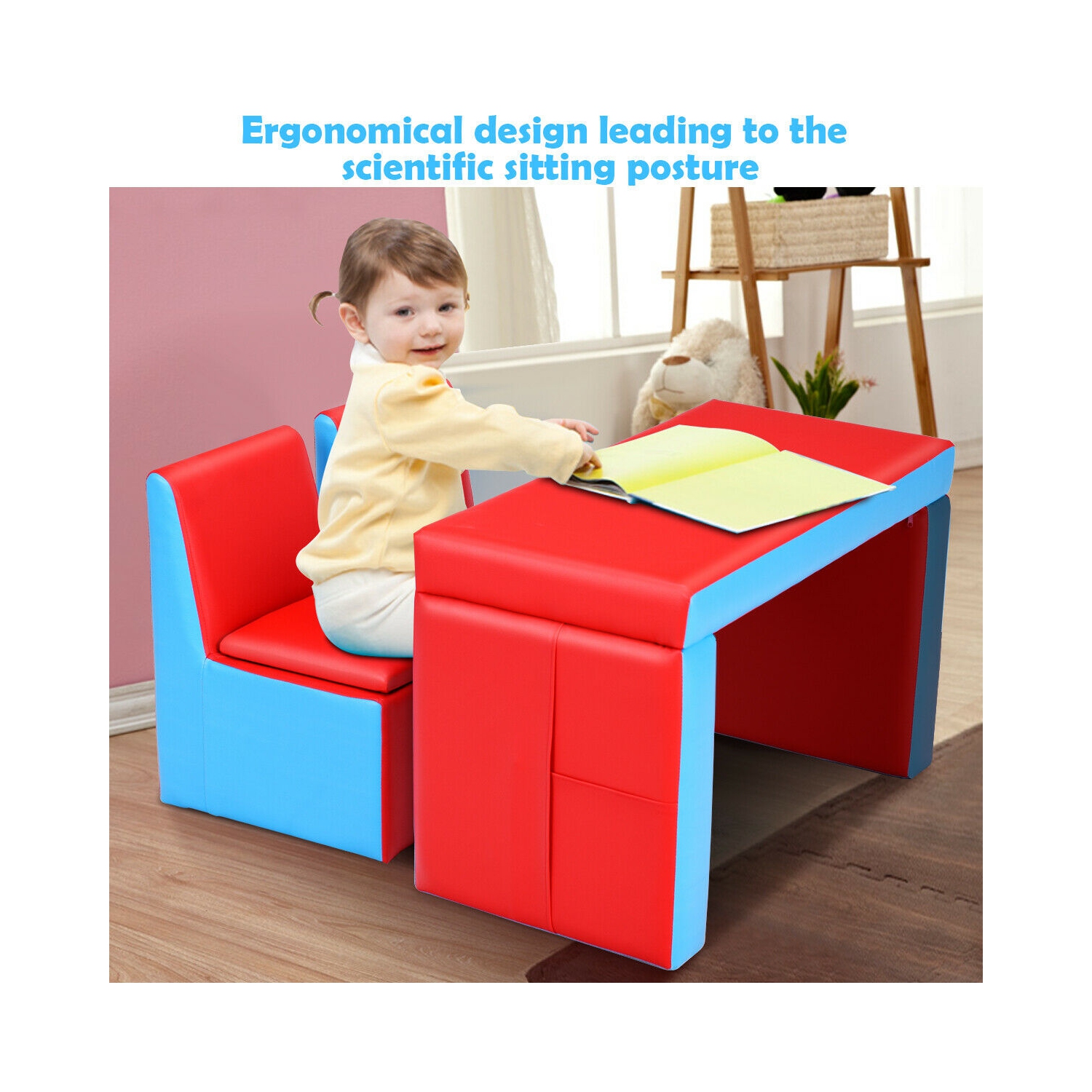Gymax Multi-functional Kids Sofa Table Chair Set Couch Storage Box Furniture Bedroom
