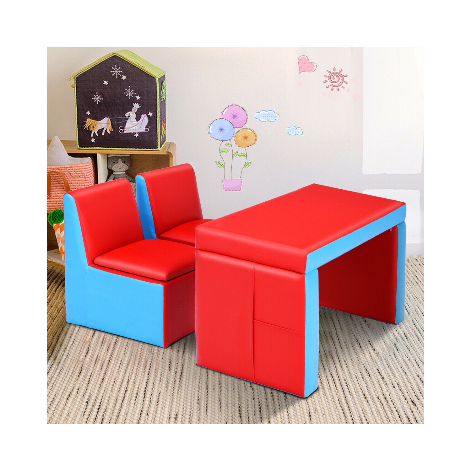 Gymax Multi-functional Kids Sofa Table Chair Set Couch Storage Box Furniture Bedroom