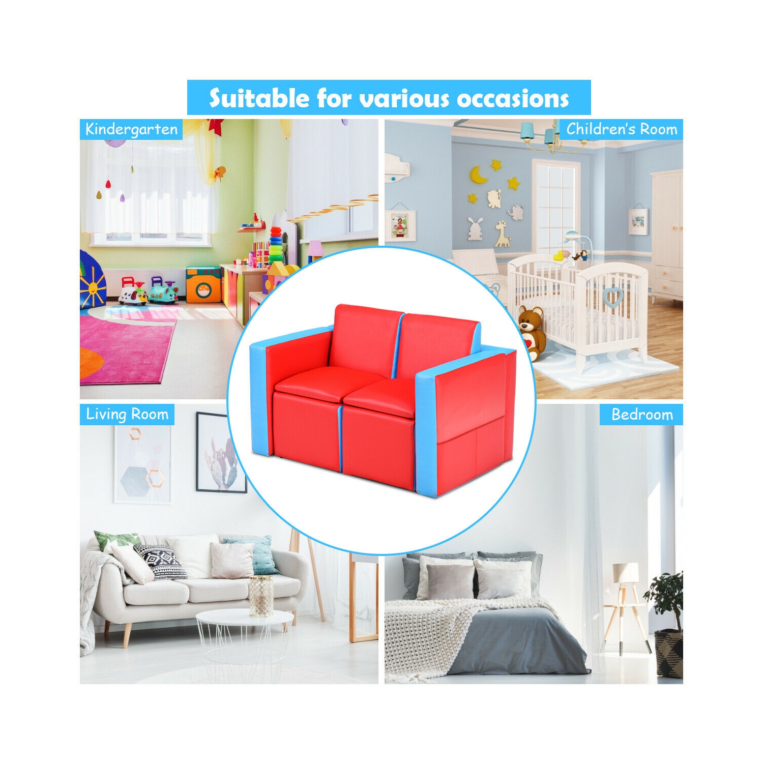 Gymax Multi-functional Kids Sofa Table Chair Set Couch Storage Box Furniture Bedroom