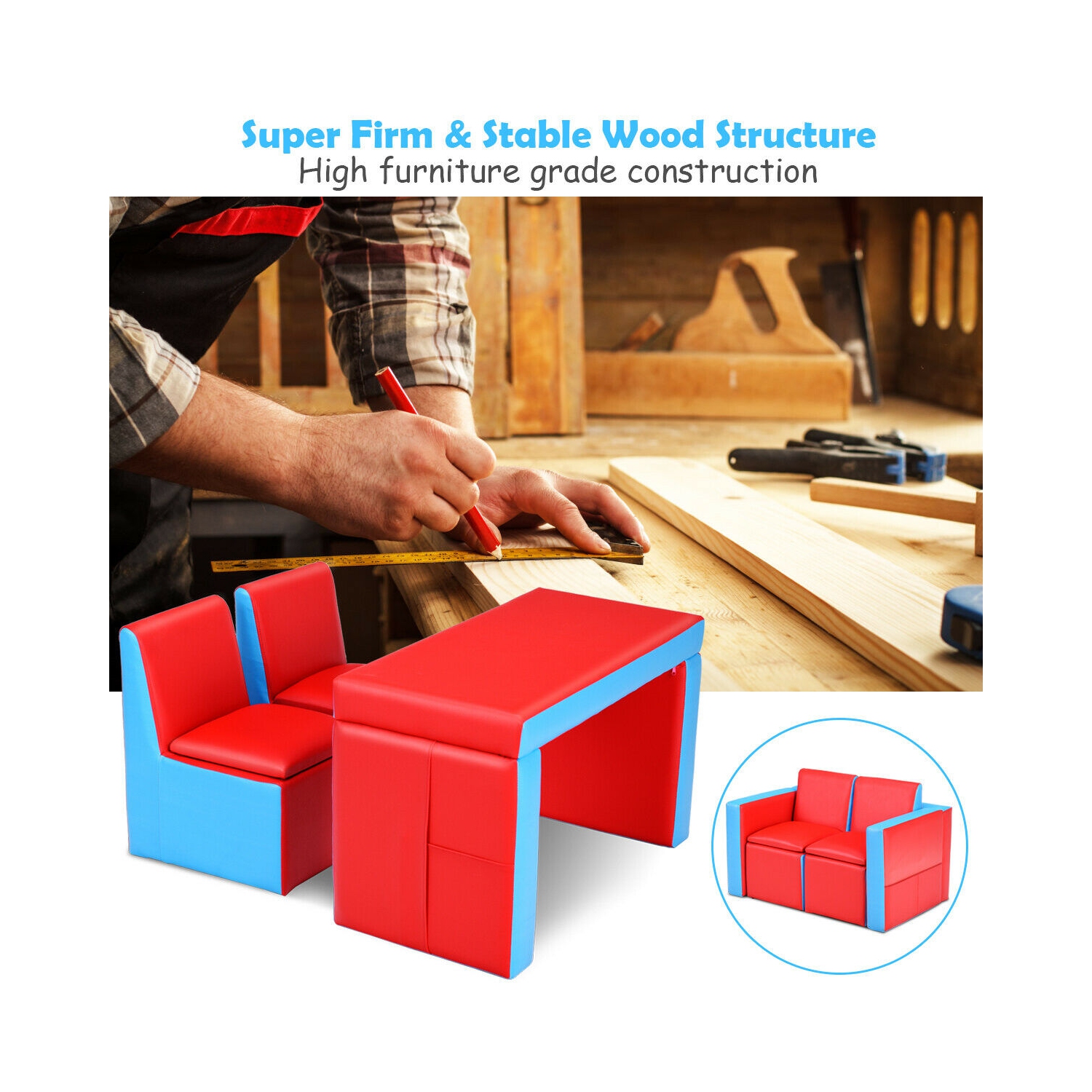 Gymax Multi-functional Kids Sofa Table Chair Set Couch Storage Box Furniture Bedroom