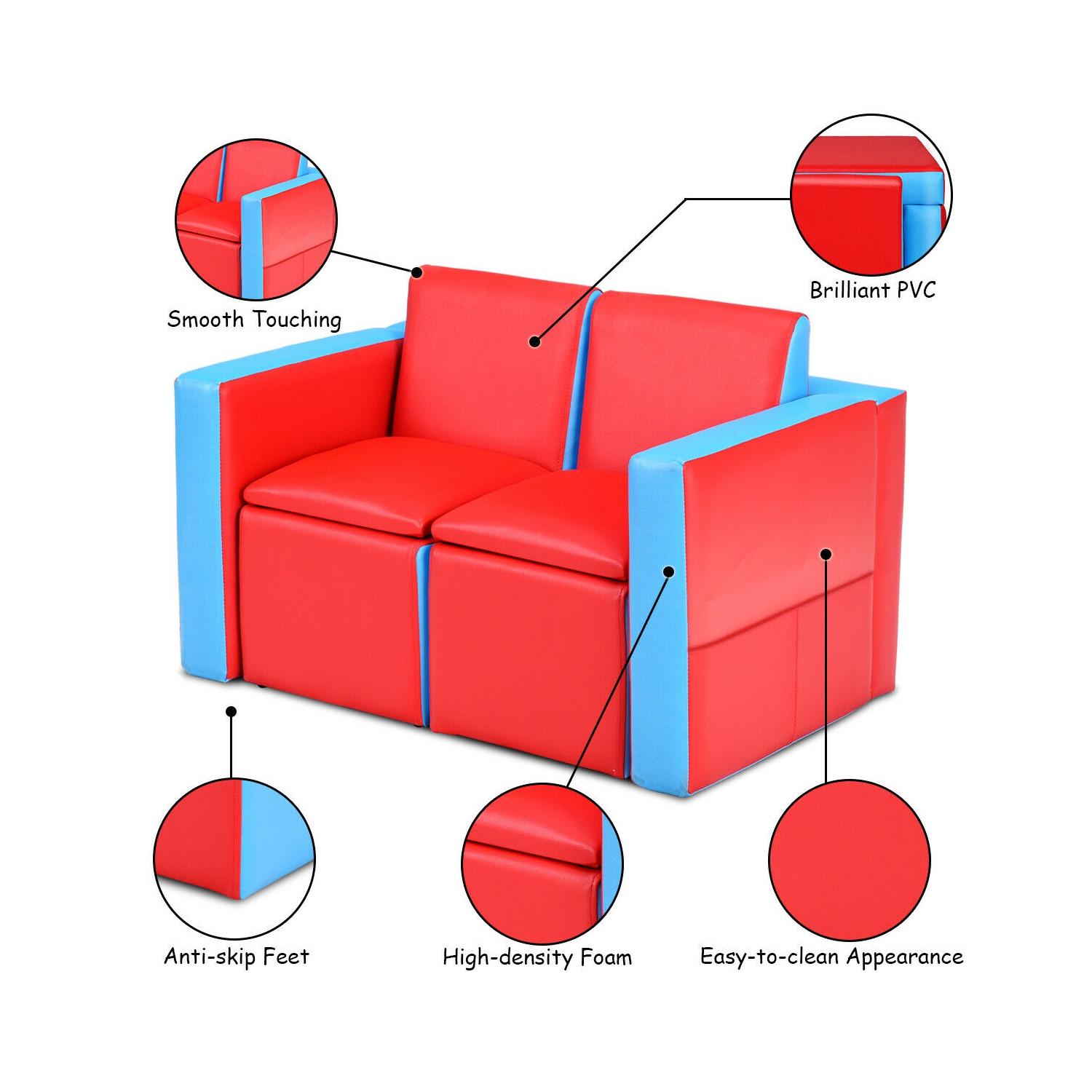 Gymax Multi-functional Kids Sofa Table Chair Set Couch Storage Box Furniture Bedroom