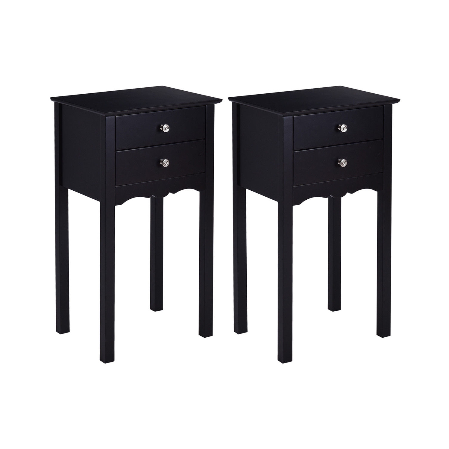 Gymax 2 PCS Side Table End Accent Table Night Stand W/ 2 Drawers Black