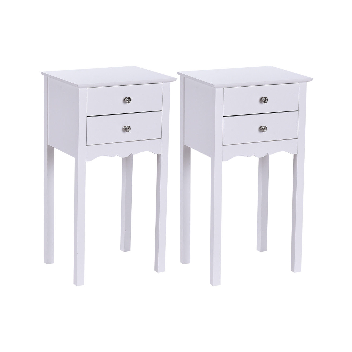 Gymax 2 PCS Side Table End Accent Table Night Stand W/ 2 Drawers White