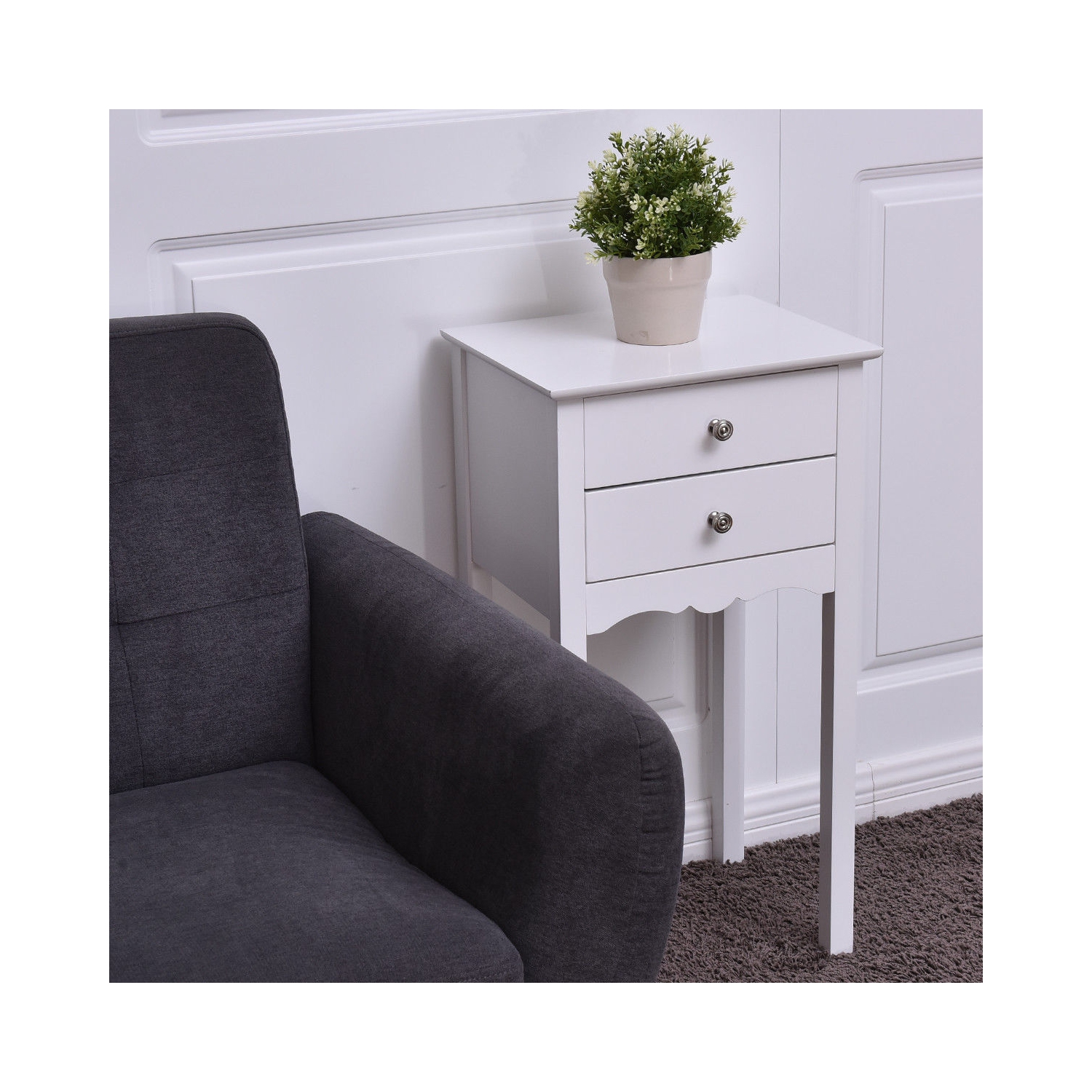 Gymax 2 PCS Side Table End Accent Table Night Stand W/ 2 Drawers White