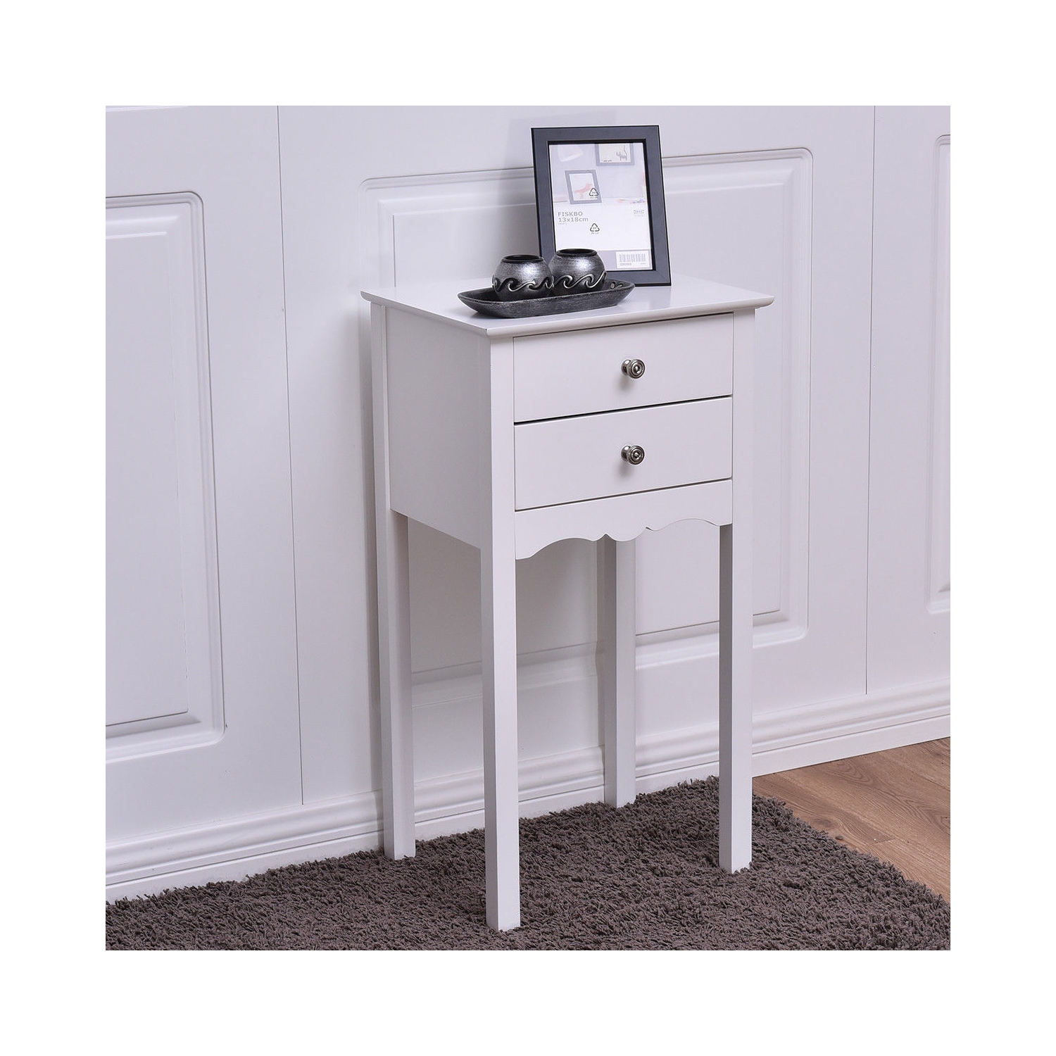 Gymax 2 PCS Side Table End Accent Table Night Stand W/ 2 Drawers White