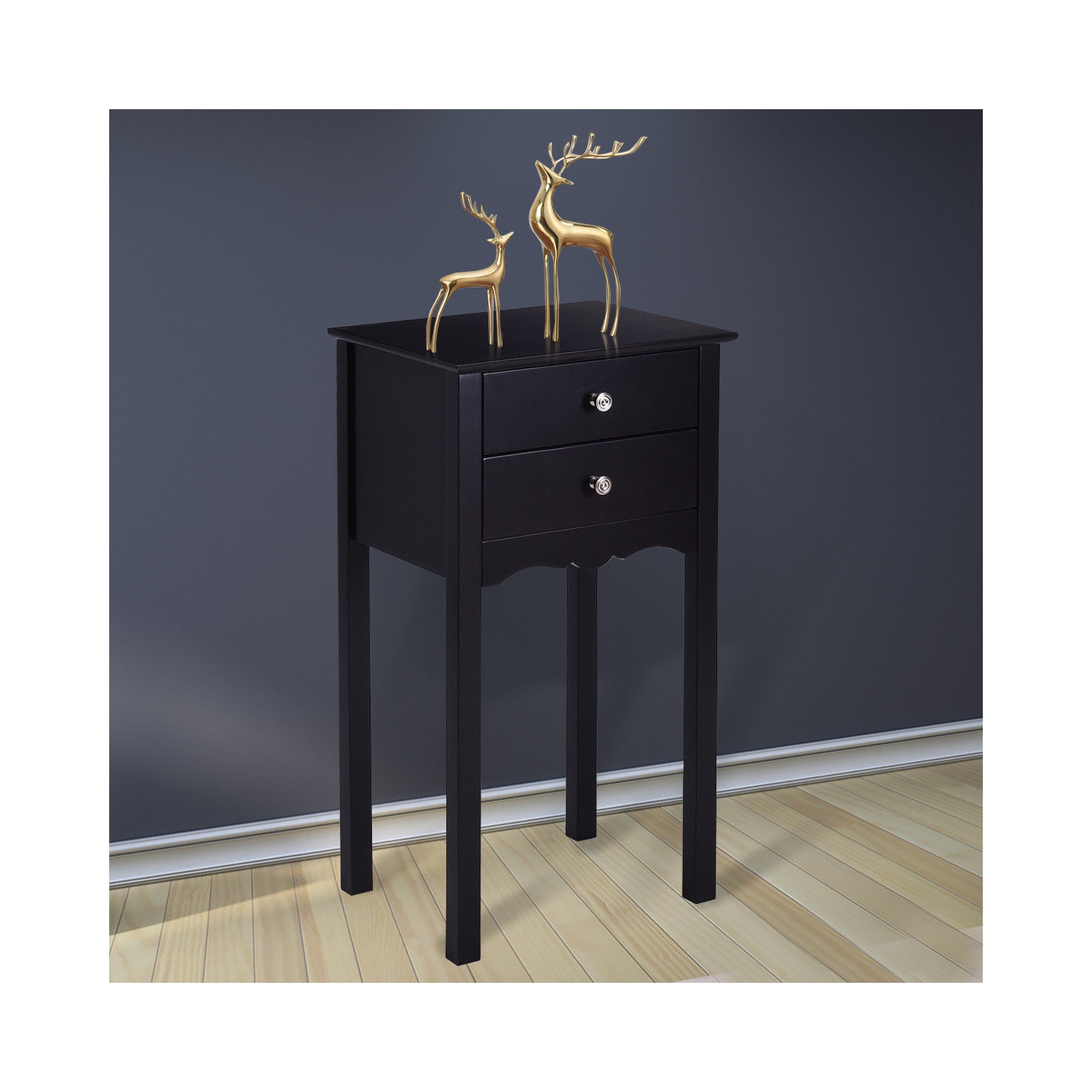 Gymax Side Table End Accent Table Night Stand W/ 2 Drawers Furniture Black