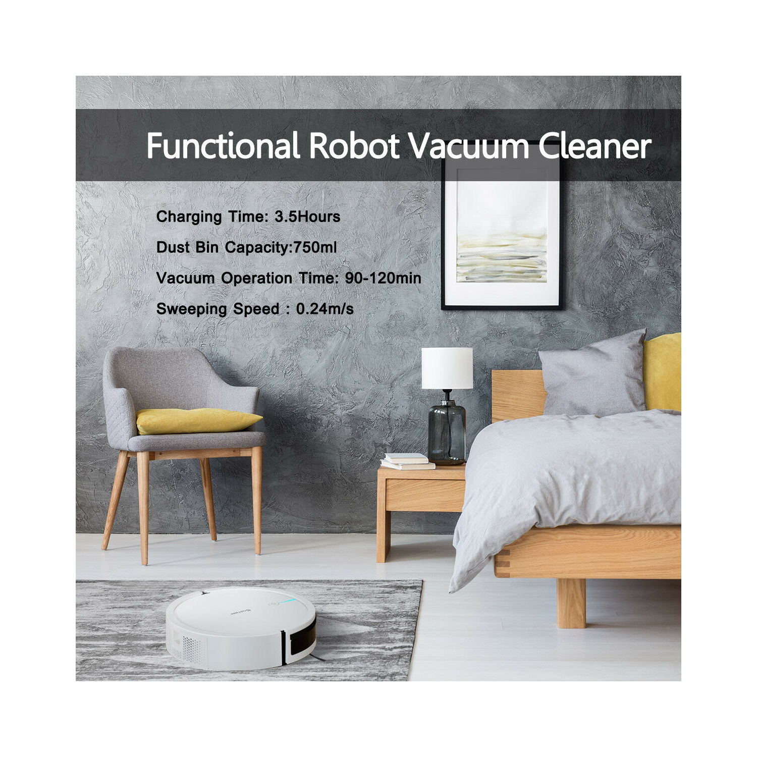 Robot Vacuum Cleaner 2000Pa Strong Suction Filter Auto Self-Charging