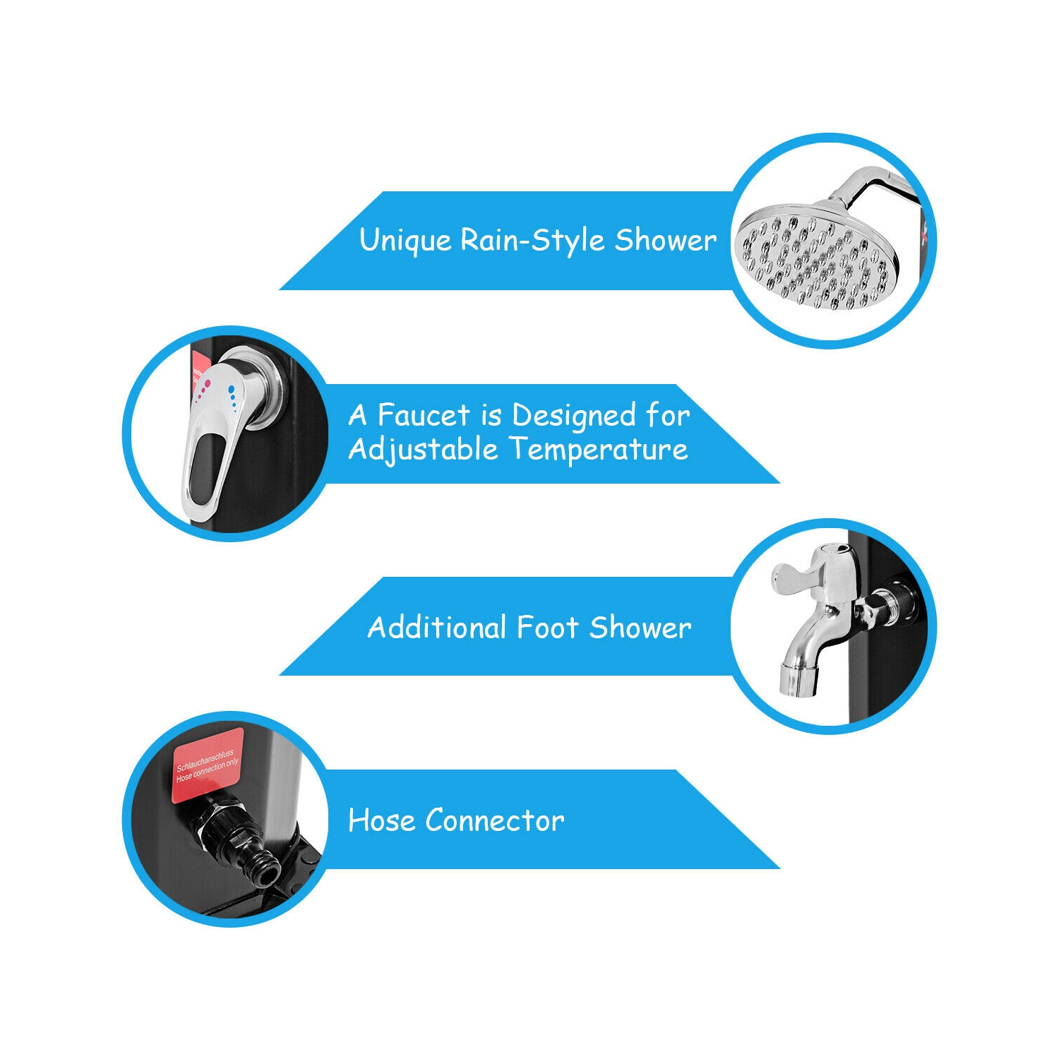 Douche solaire à économie d’énergie, 35L, eau chaude/froide, piscine/jardin, d plage etc., installation facile, noir, 220cm