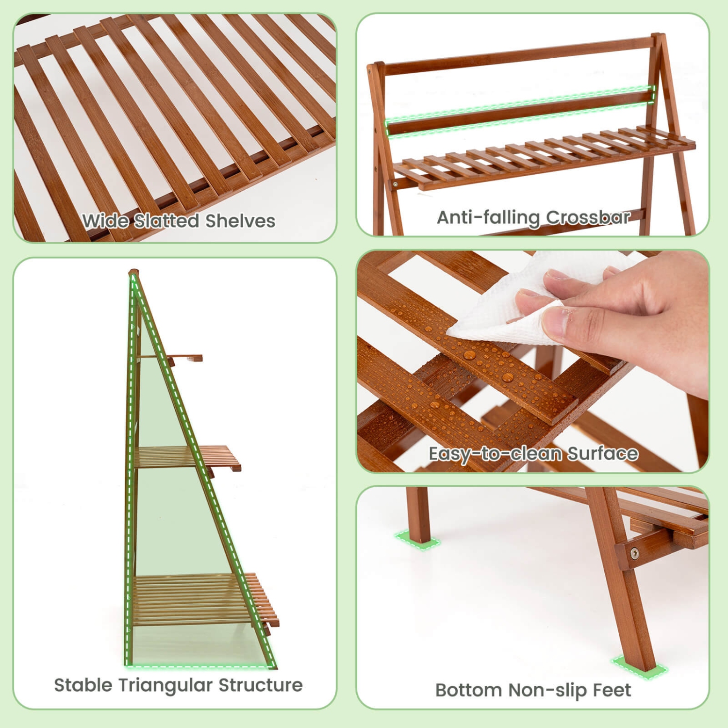 Costway 3 Tier Folding Shelf Stand Bamboo Flower Pot Display Rack Bookcase Organizer