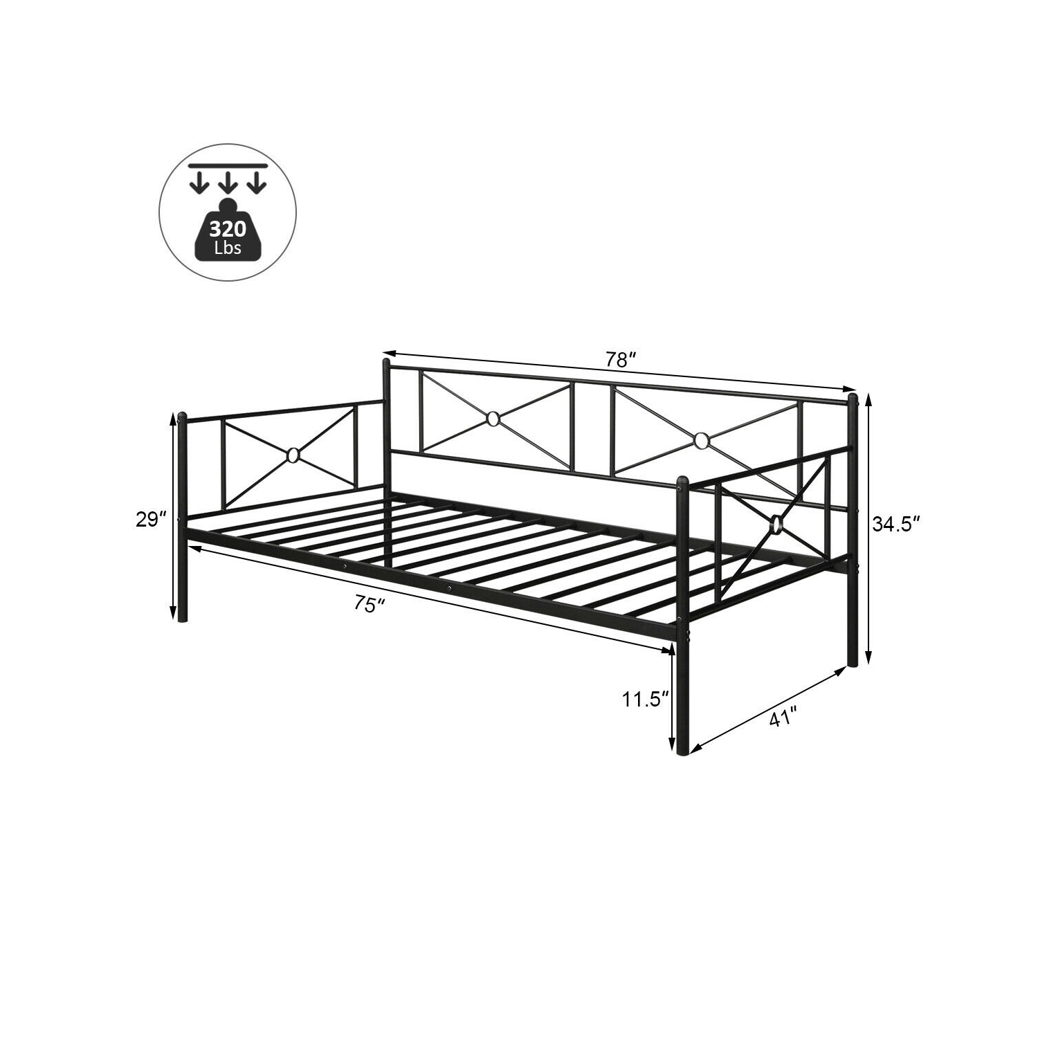 Gymax Twin Size Metal Daybed Frame Multifunctional Platform Bed Stable Steel Slats