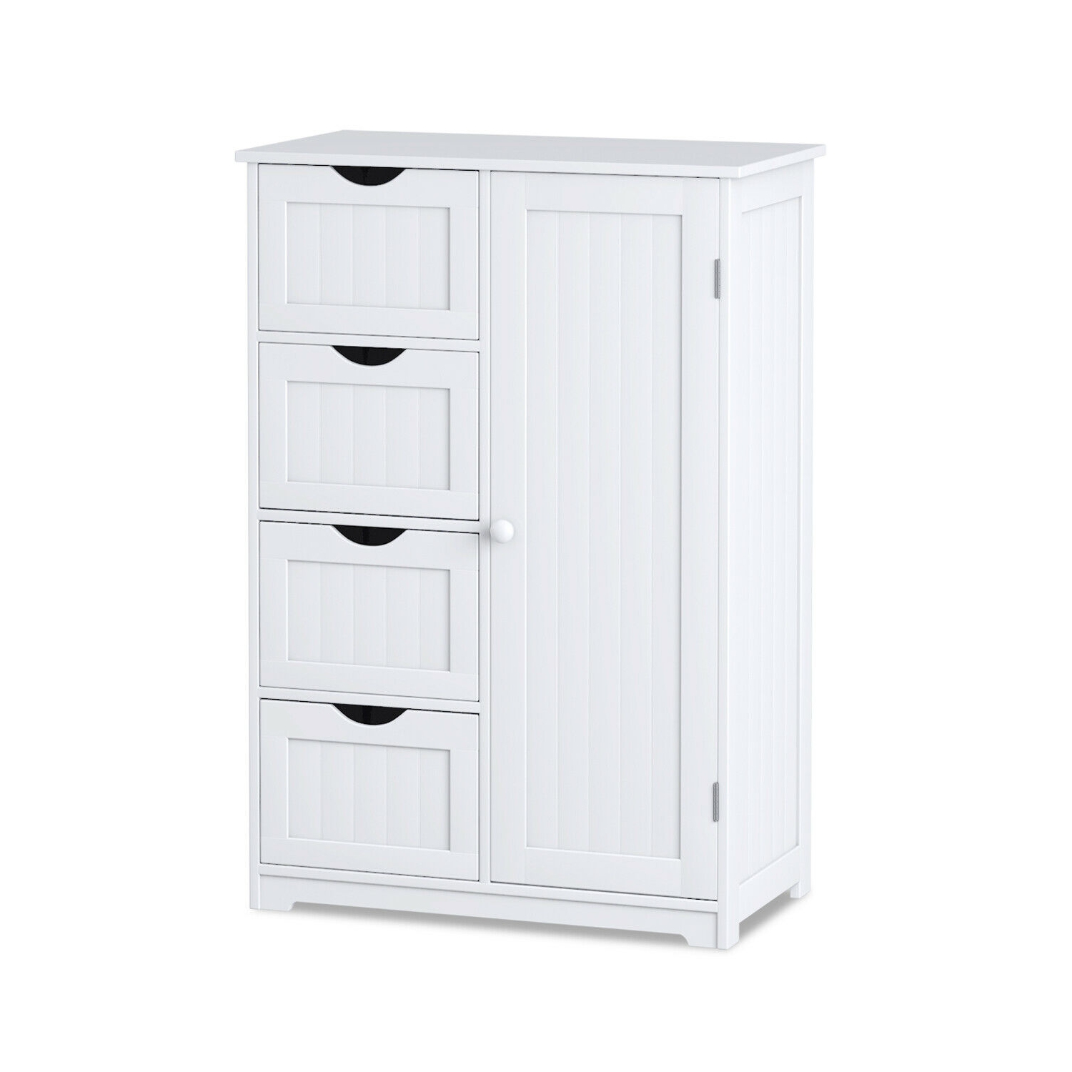 Costway Wooden 4 Drawer Bathroom Cabinet Storage Cupboard 2 Shelves Free Standing White